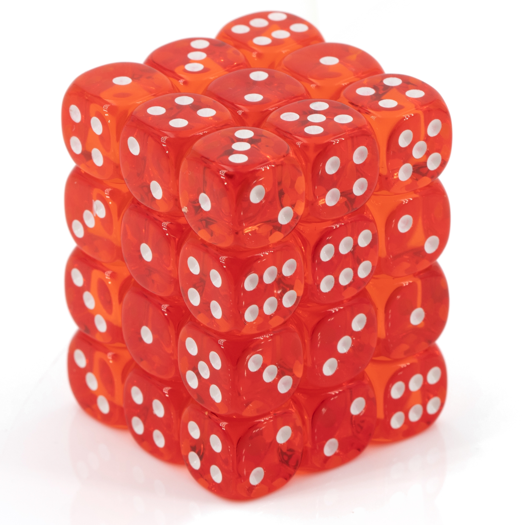 Translucent Orange / white 12mm D6 Dice Set (36 dice)