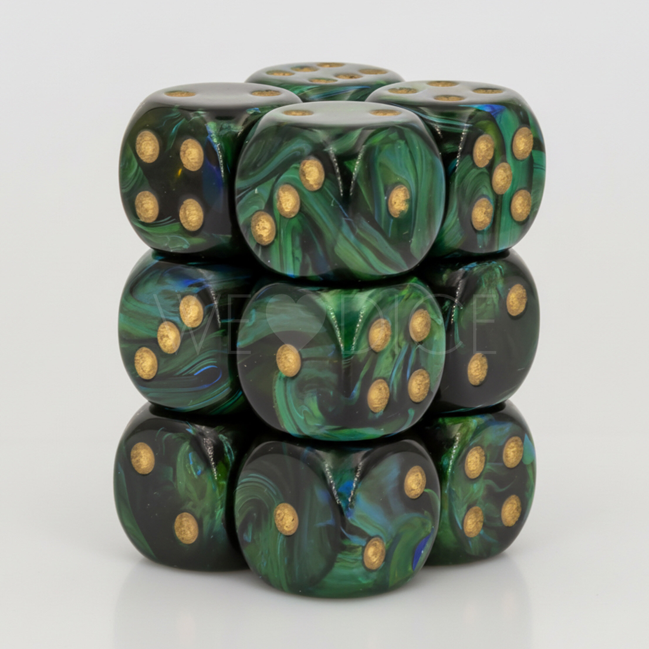 Scarab® Jade / Gold 16mm W6 Würfel Set (12 Würfel)