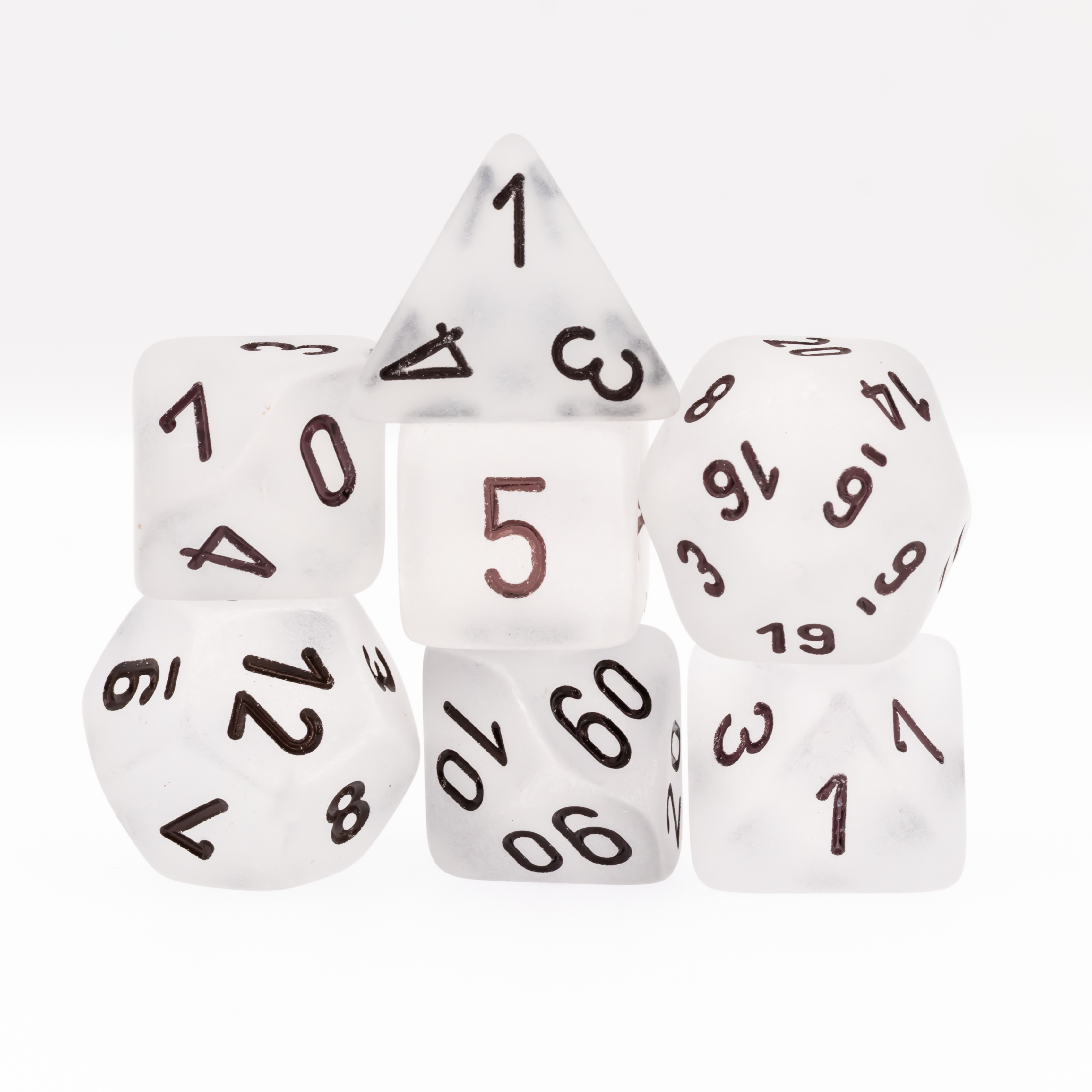 Frosted Polyhedral Clear / Schwarz 7-Würfel Set