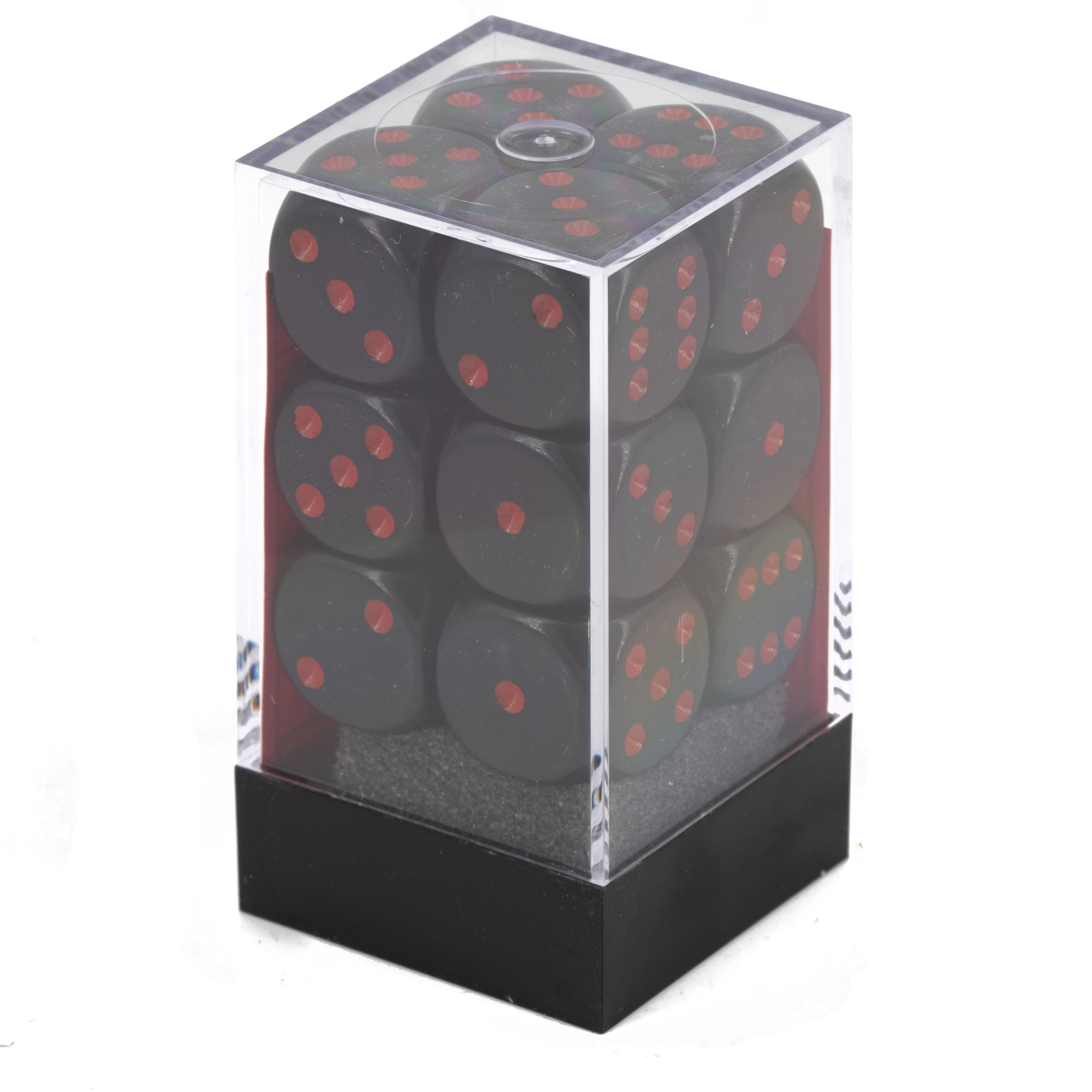 Opaque Black / red 16mm D6 Dice Set (12 dice)