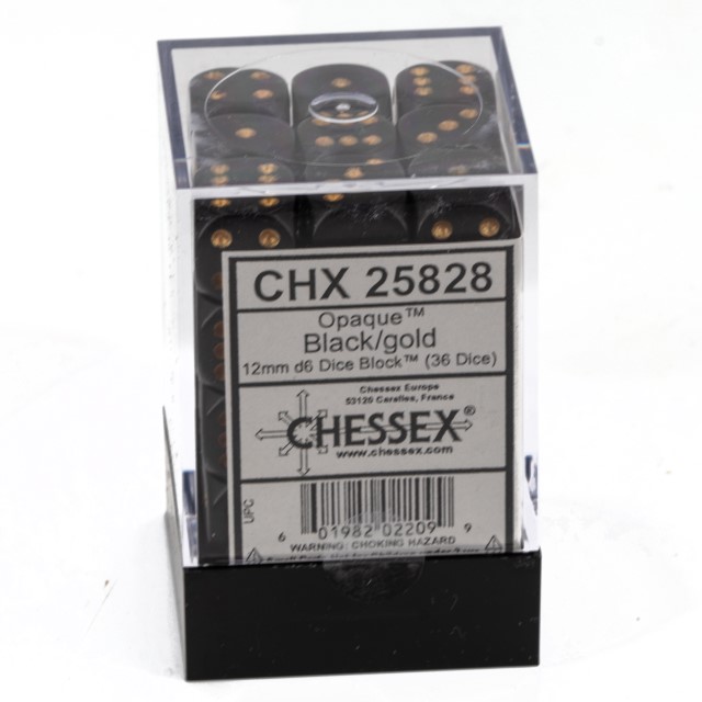 Satt schwarz / gold 12mm W6 Würfel Set (36 Würfel)