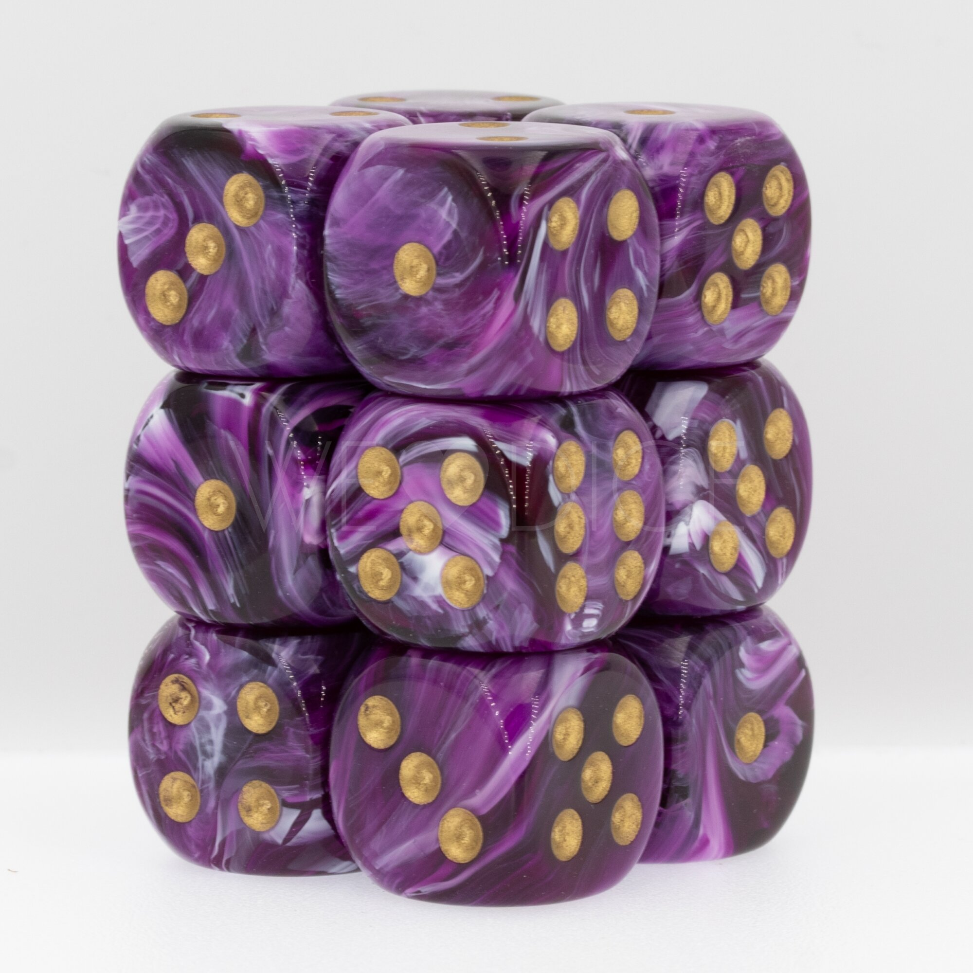 Vortex® Purple / gold  16mm D6 Dice Set (12 dice)