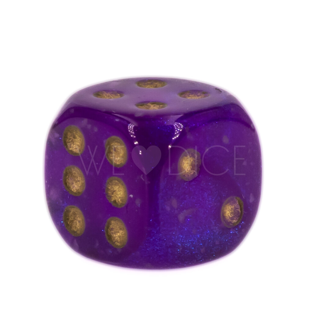 Borealis® Königsviolett / Gold 12mm W6 Würfel mit Punkten (1 Stück)