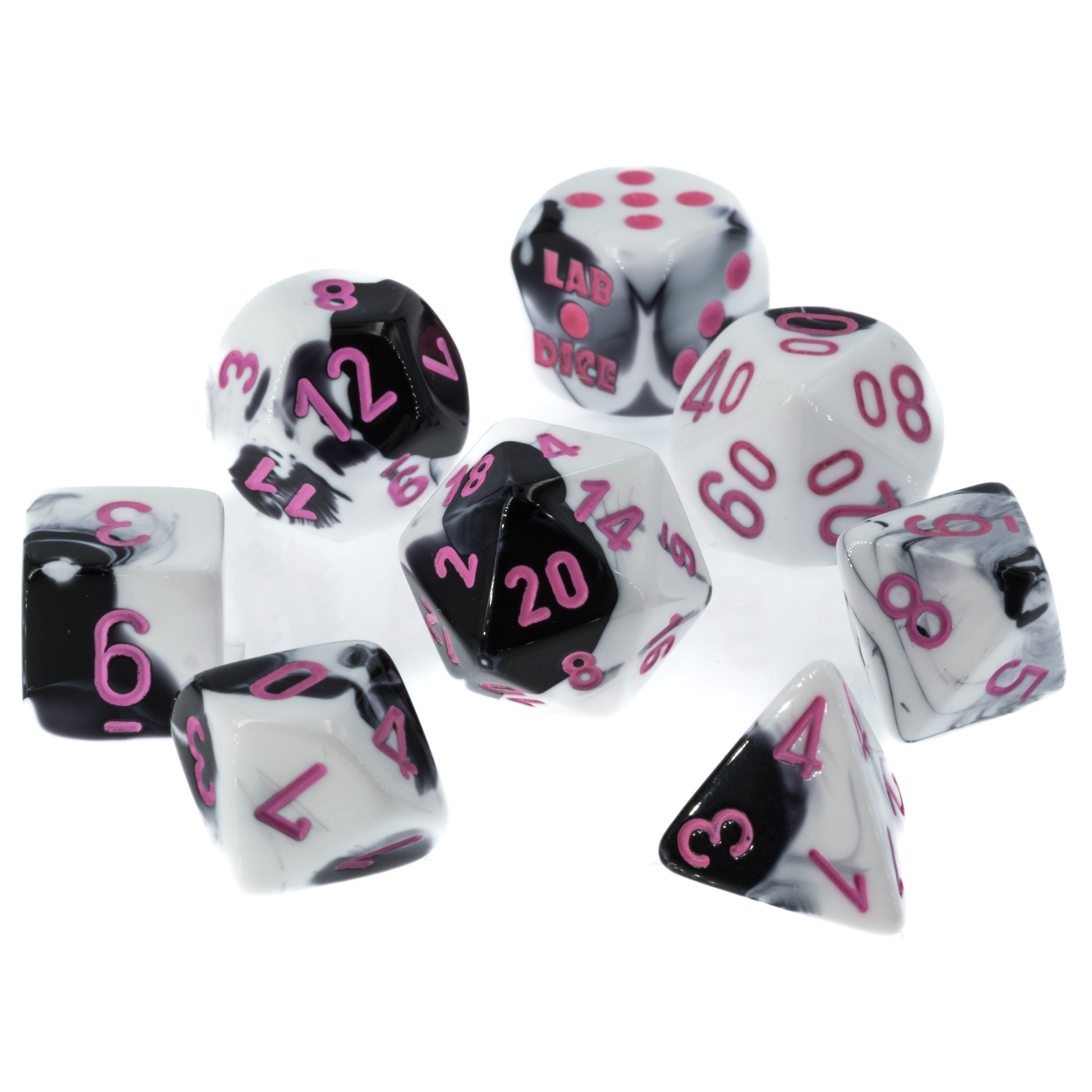 LabDice Gemini® Schwarz-Weiß / Rosa  Set 8 Stück
