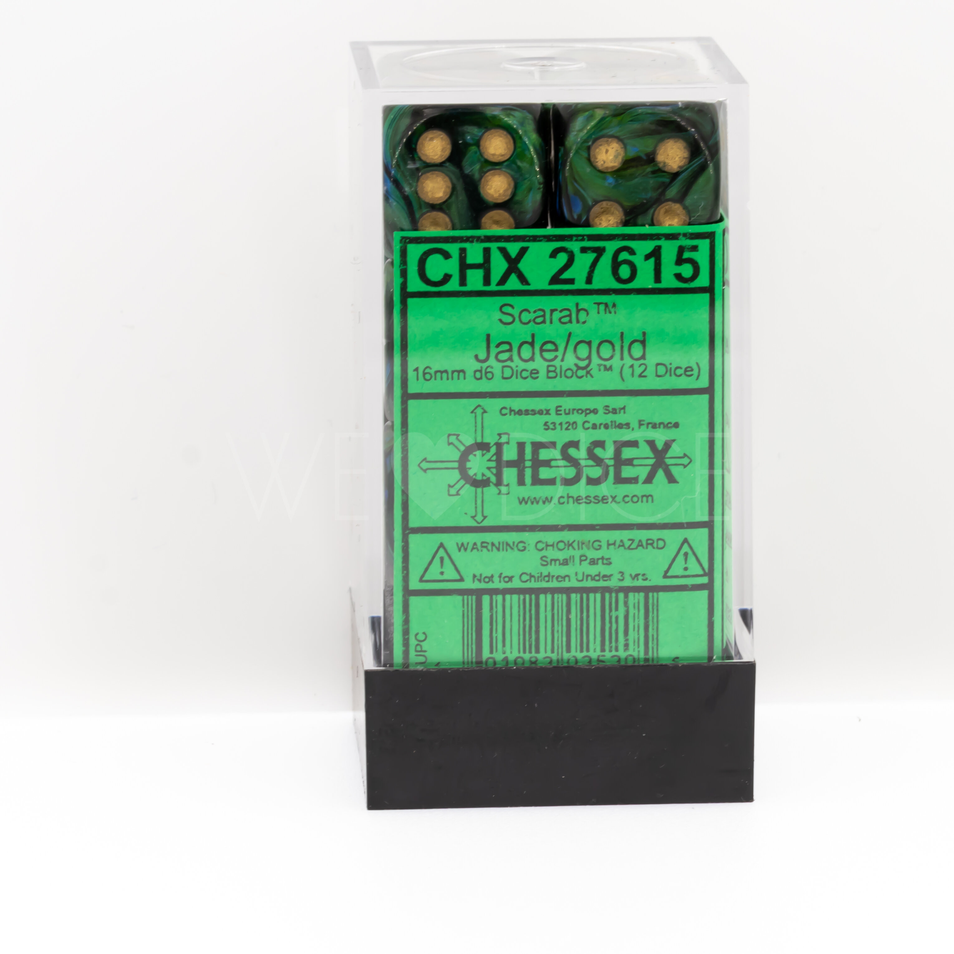 Scarab® Jade / Gold 16mm W6 Würfel Set (12 Würfel)