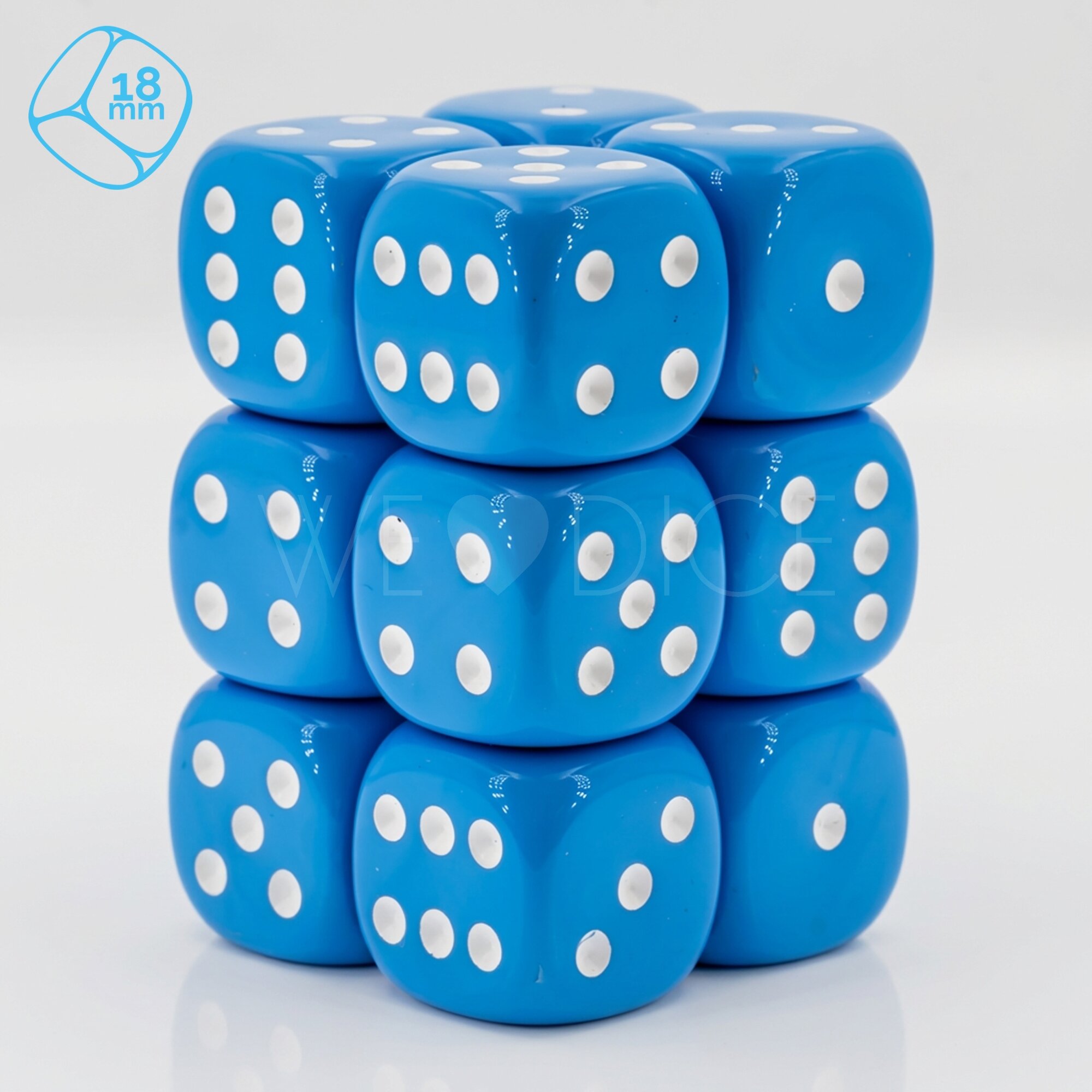 Opaque light blue / white 18mm D6 Dice Set  (12 Pcs)