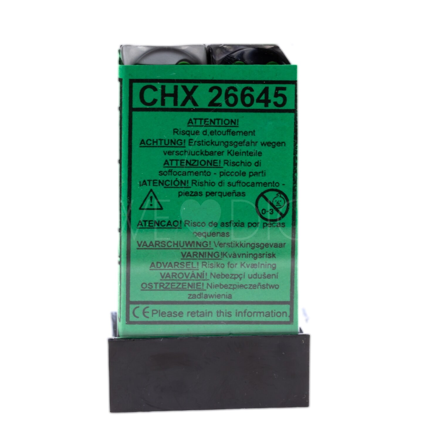 Gemini® Schwarz-Grau / grün 16mm W6 Würfel Set (12 Würfel)