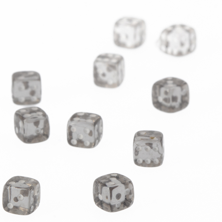 5mm  D6 Dice in grey / white Translucent