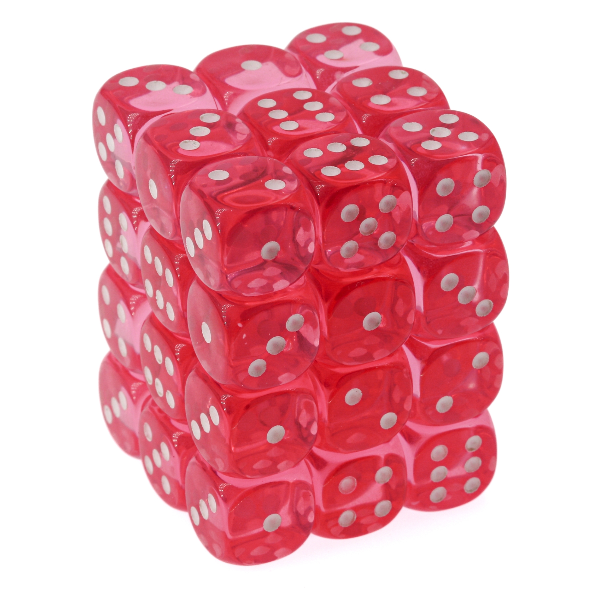 Translucent Pink / white  12mm D6 Dice Set (36 dice)