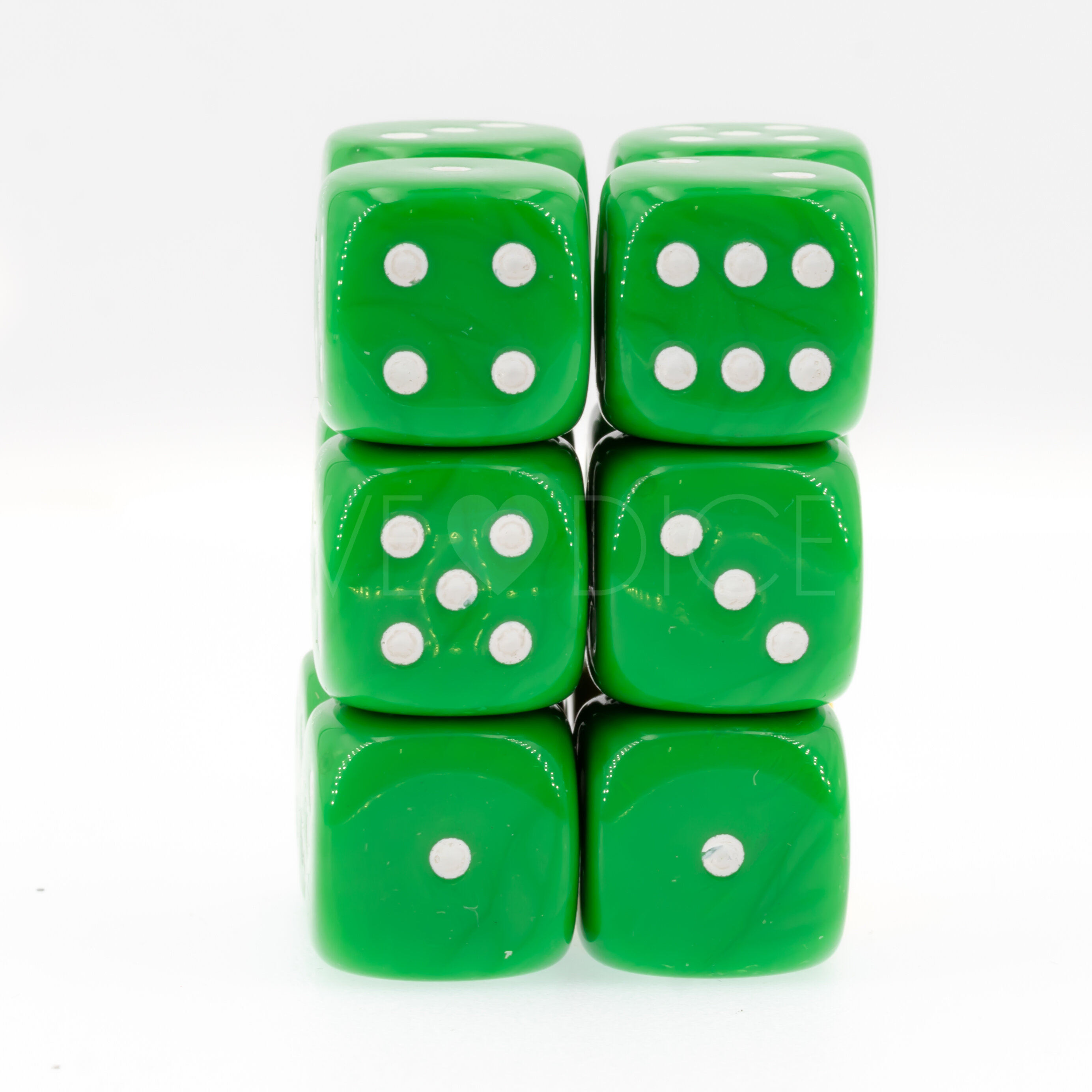 Opaque light green / white 16mm D6 Dice Set  (12Pcs)