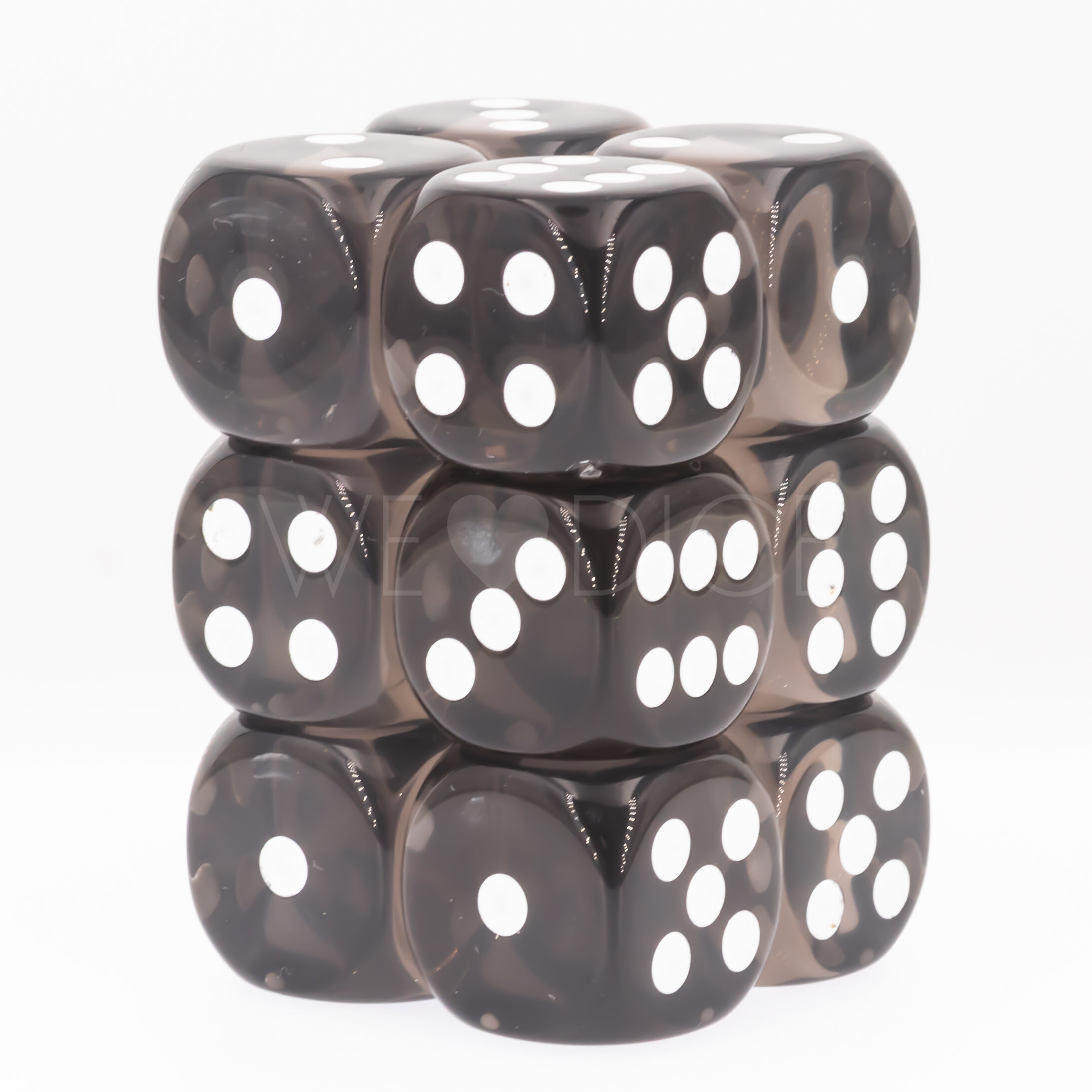 Transparent Rauch / weiß 16mm W6 Würfel Set (12 Würfel)