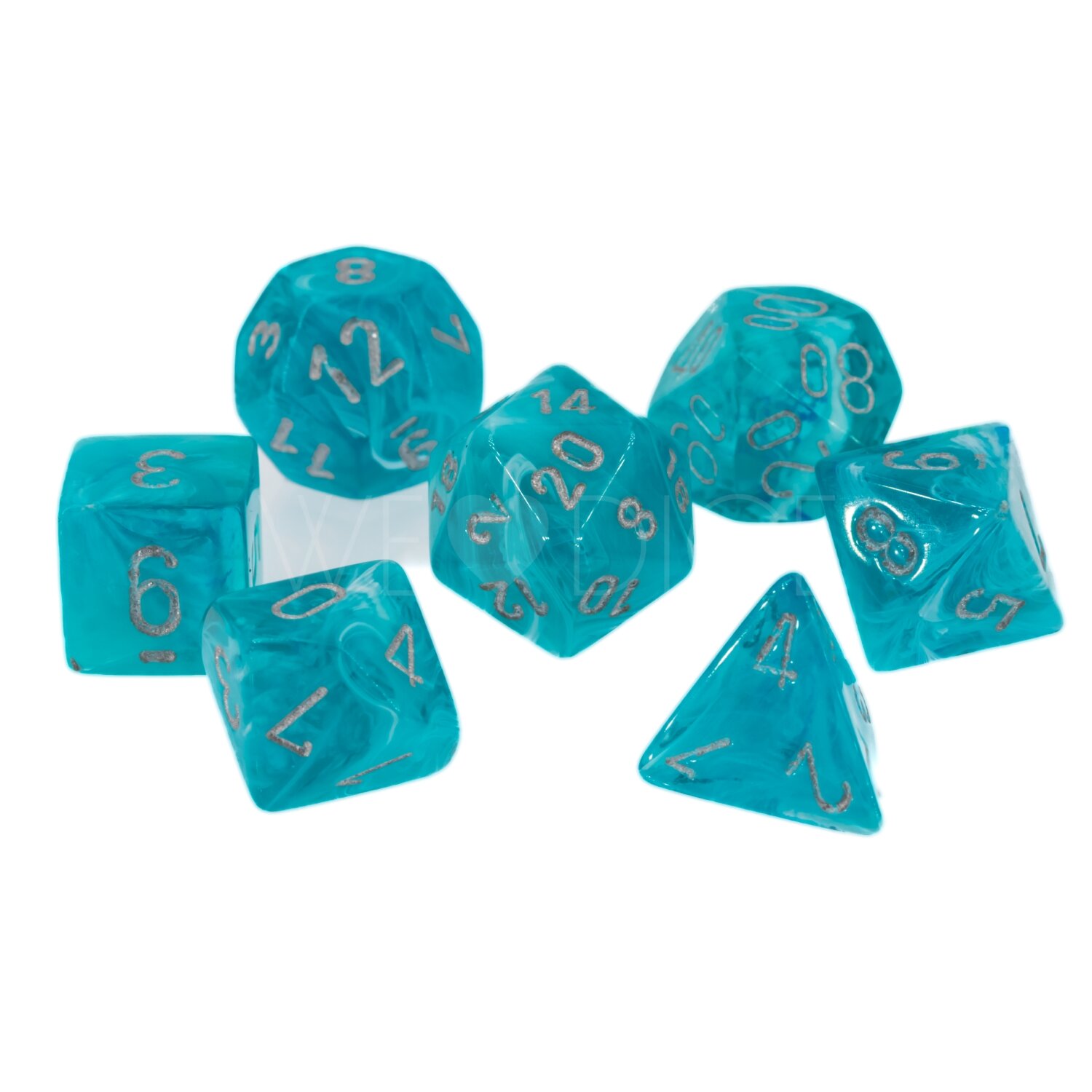 Cirrus®  Polyhedral Aqua / silber 7-Würfel Set