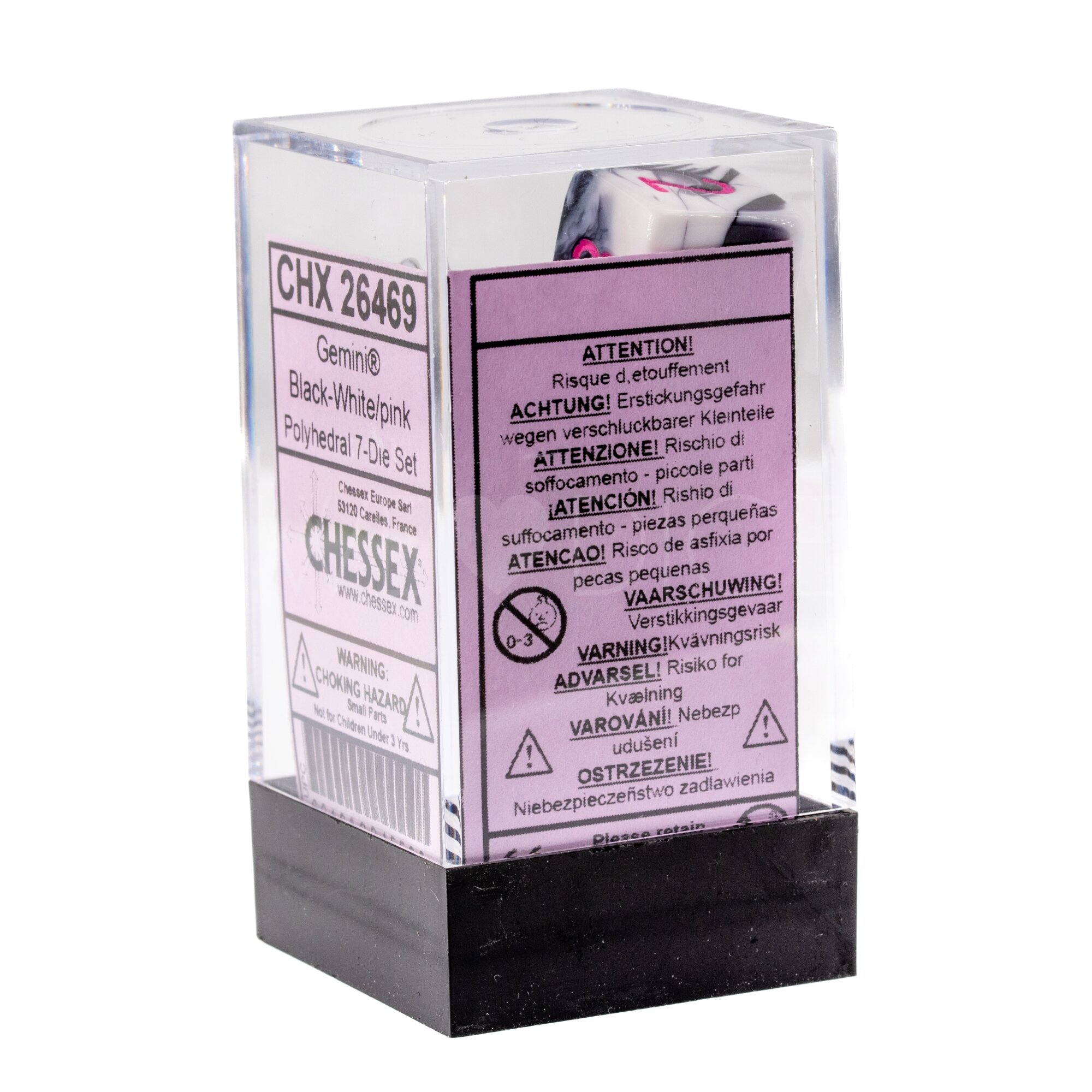 Gemini® Polyhedral Schwarz-Weiß / Rosa 7-Würfel Set