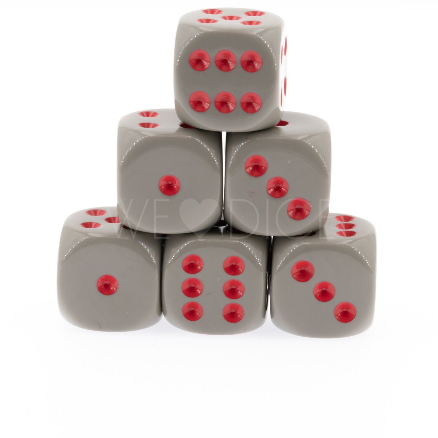 16mm  D6 Dice in vintage grey / Red