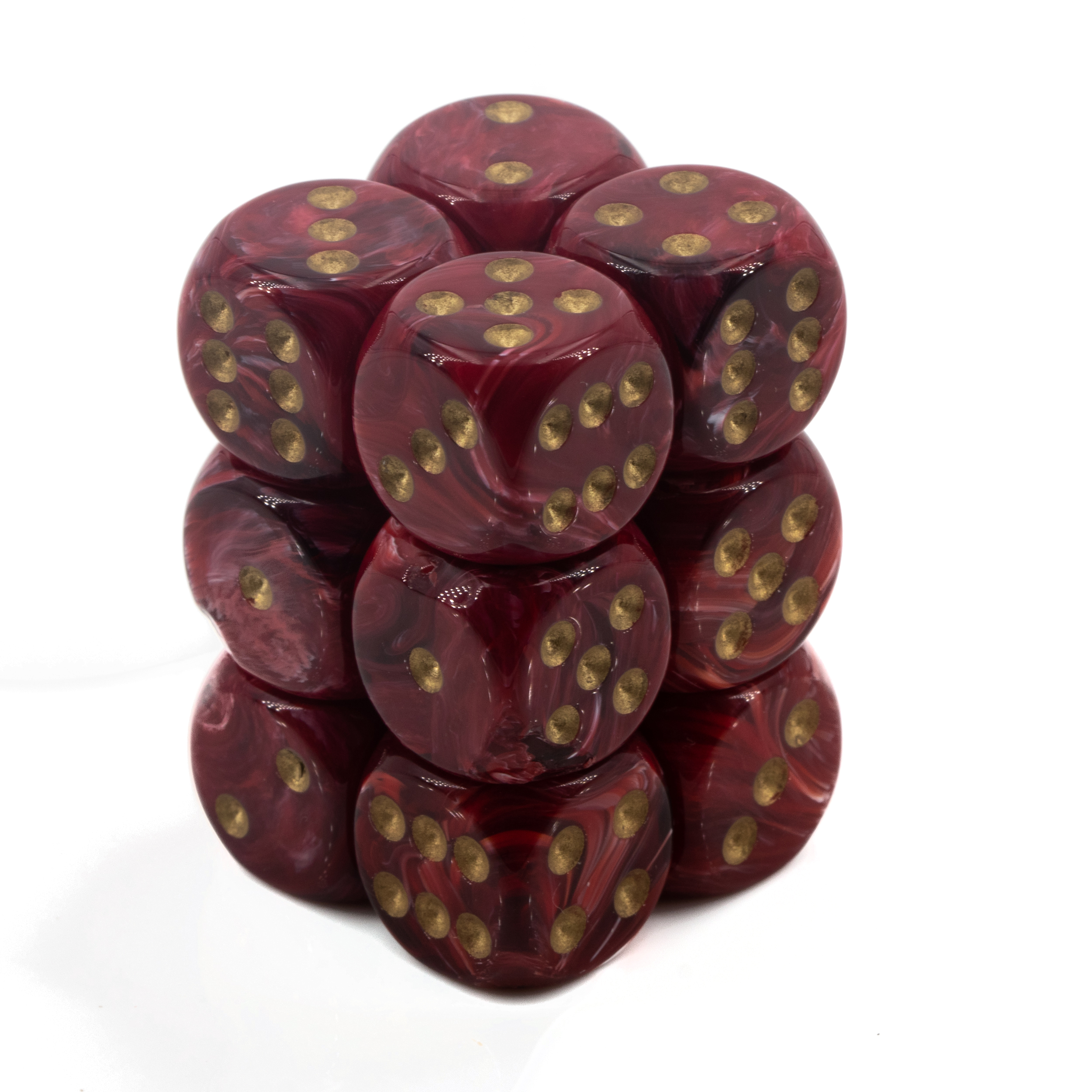 Vortex® Burgundy / Gold 16mm W6 Würfel Set (12 Würfel)