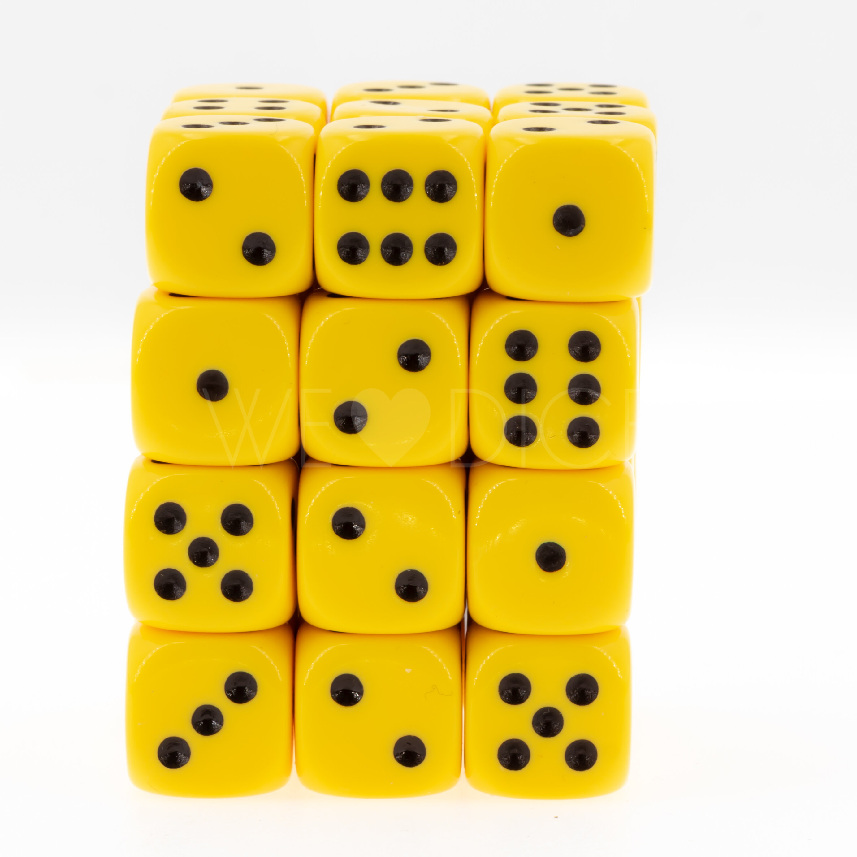Opaque yellow / black 12mm D6 Dice Set  (36Pcs)