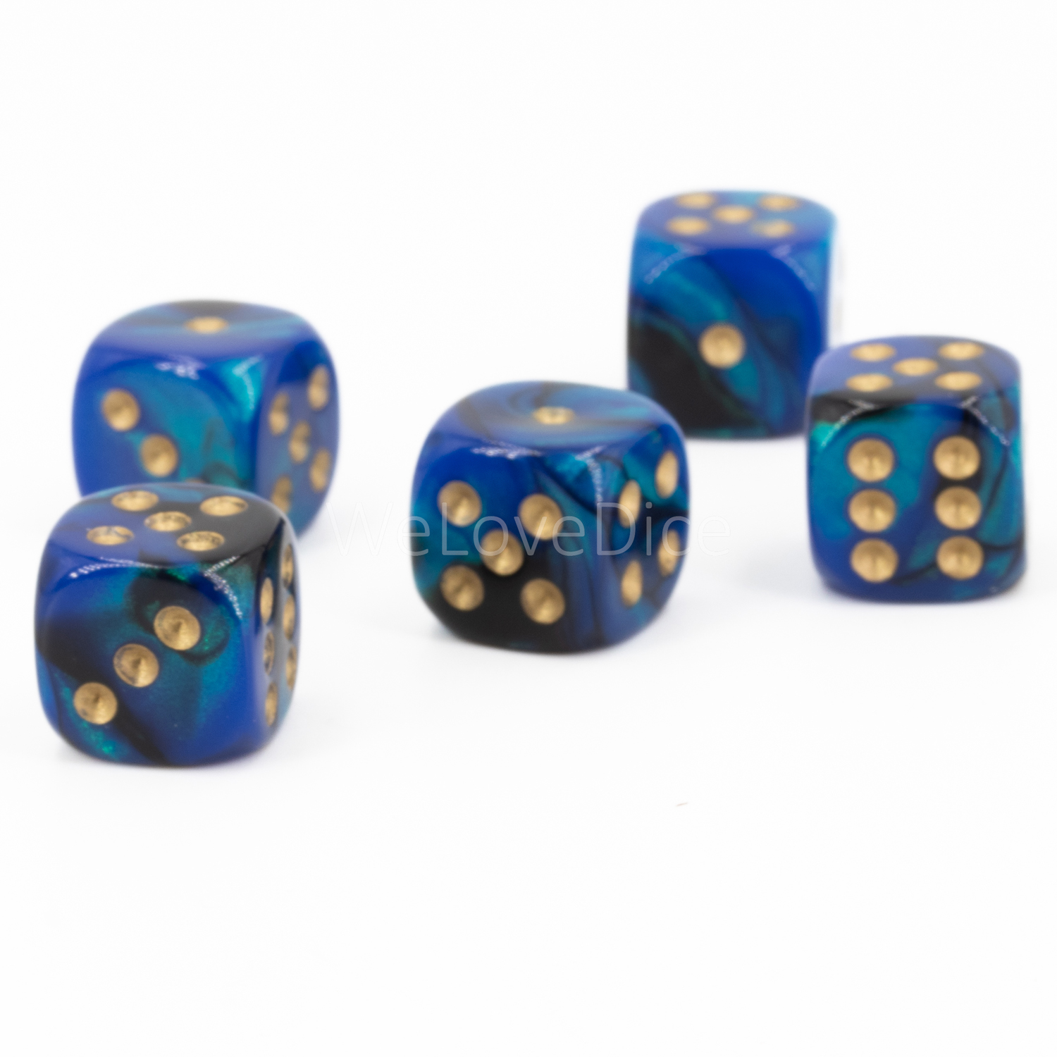 12mm W6 Würfel in schillerndes blau / gold