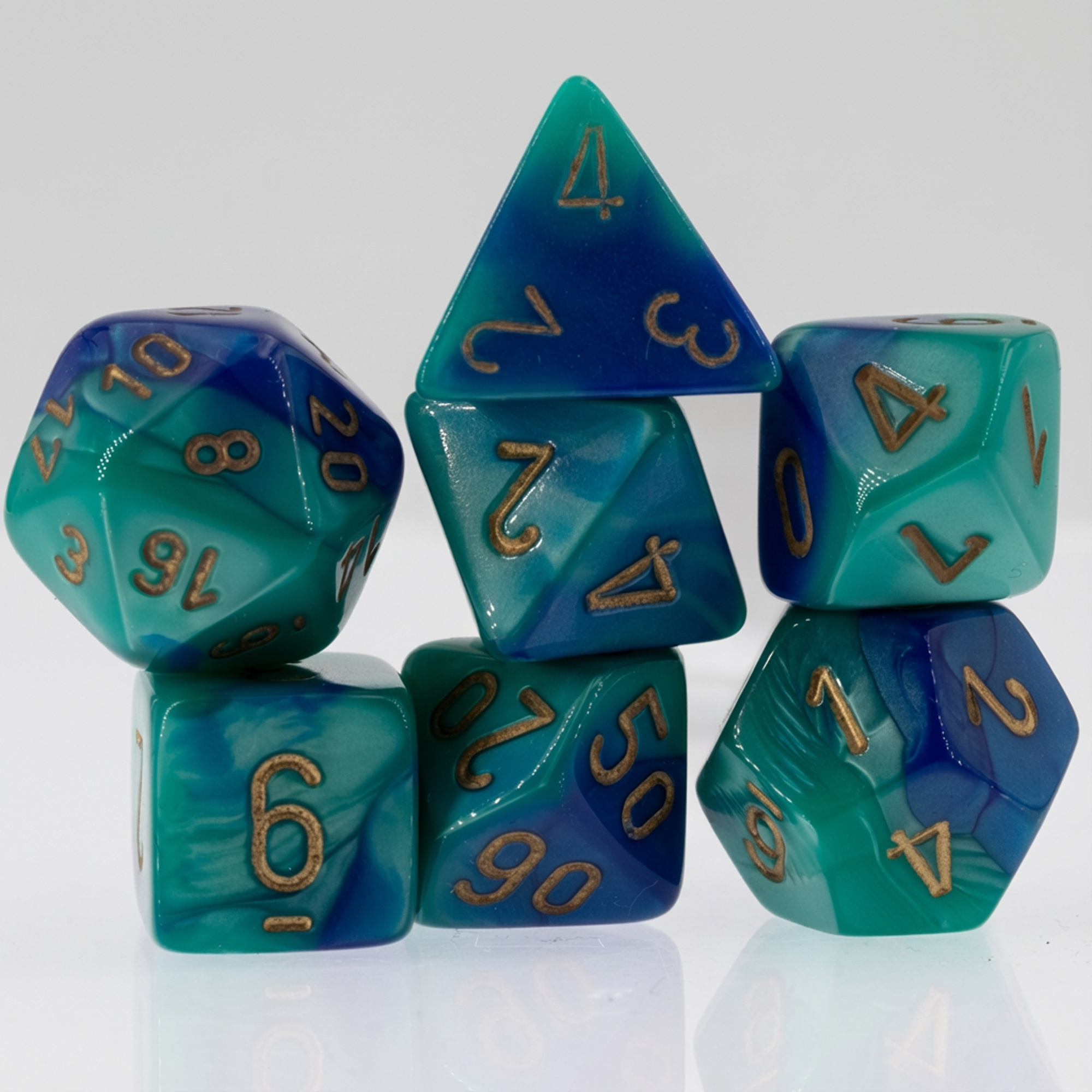 Gemini® Polyhedral Blau-Grün / gold 7-Würfel Set