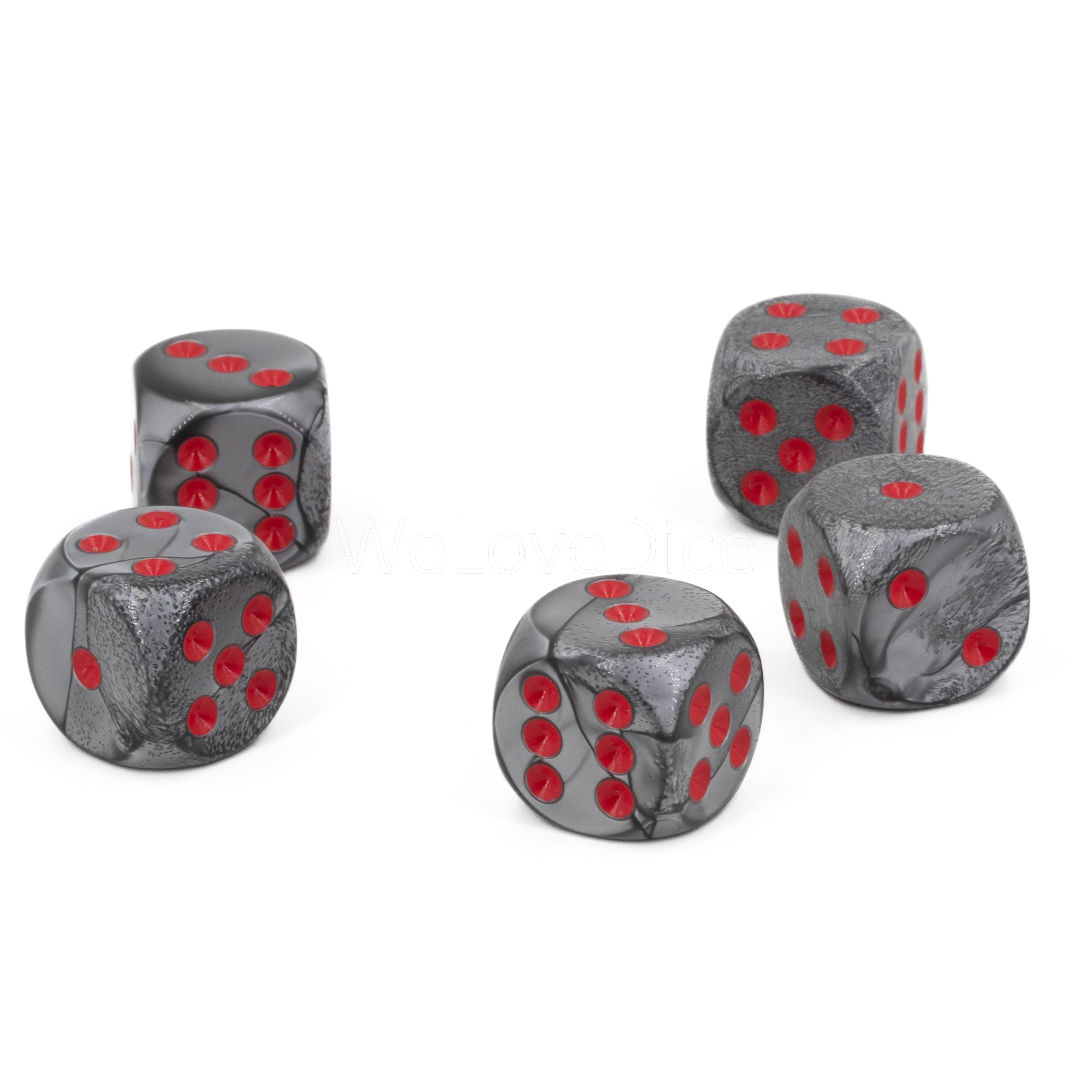 16mm  D6 Dice in Silver grey / red