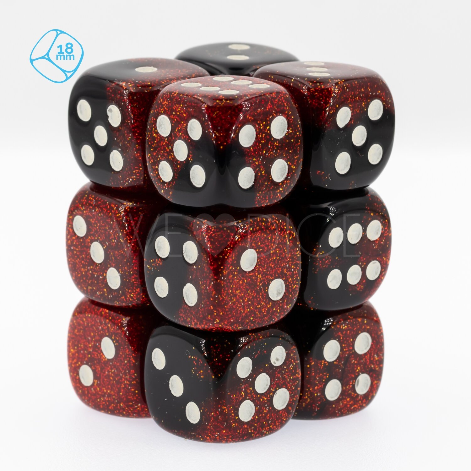 {effekt} glitzer rot schwarz / gold 18mm W6 Set (12 Stück)