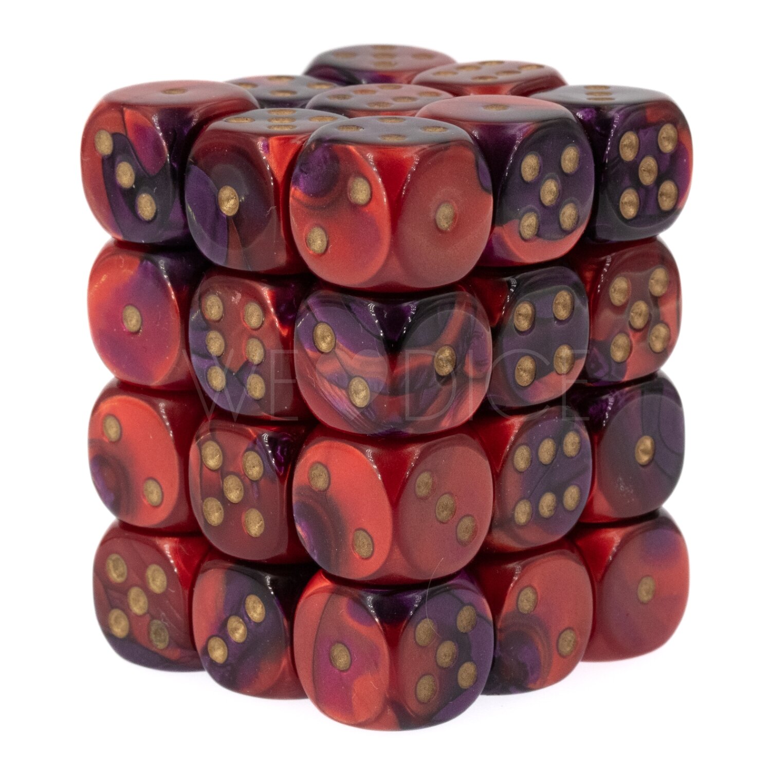 Gemini® Lila-Rot / gold 12mm W6 Würfel Set (36 Würfel)