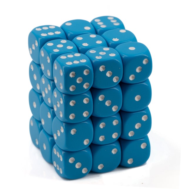 Satt hellblau / weiß 12mm W6 Würfel Set (36 Würfel)