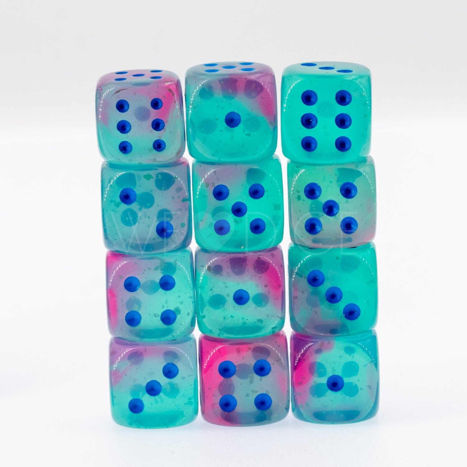 Gemini®, Luminary™ Gel Grün-Rosa / blau  12mm W6 Würfel Set (36 Würfel)