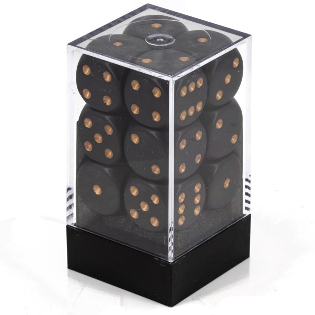 Satt schwarz / gold 16mm W6 Würfel Set (12 Würfel)