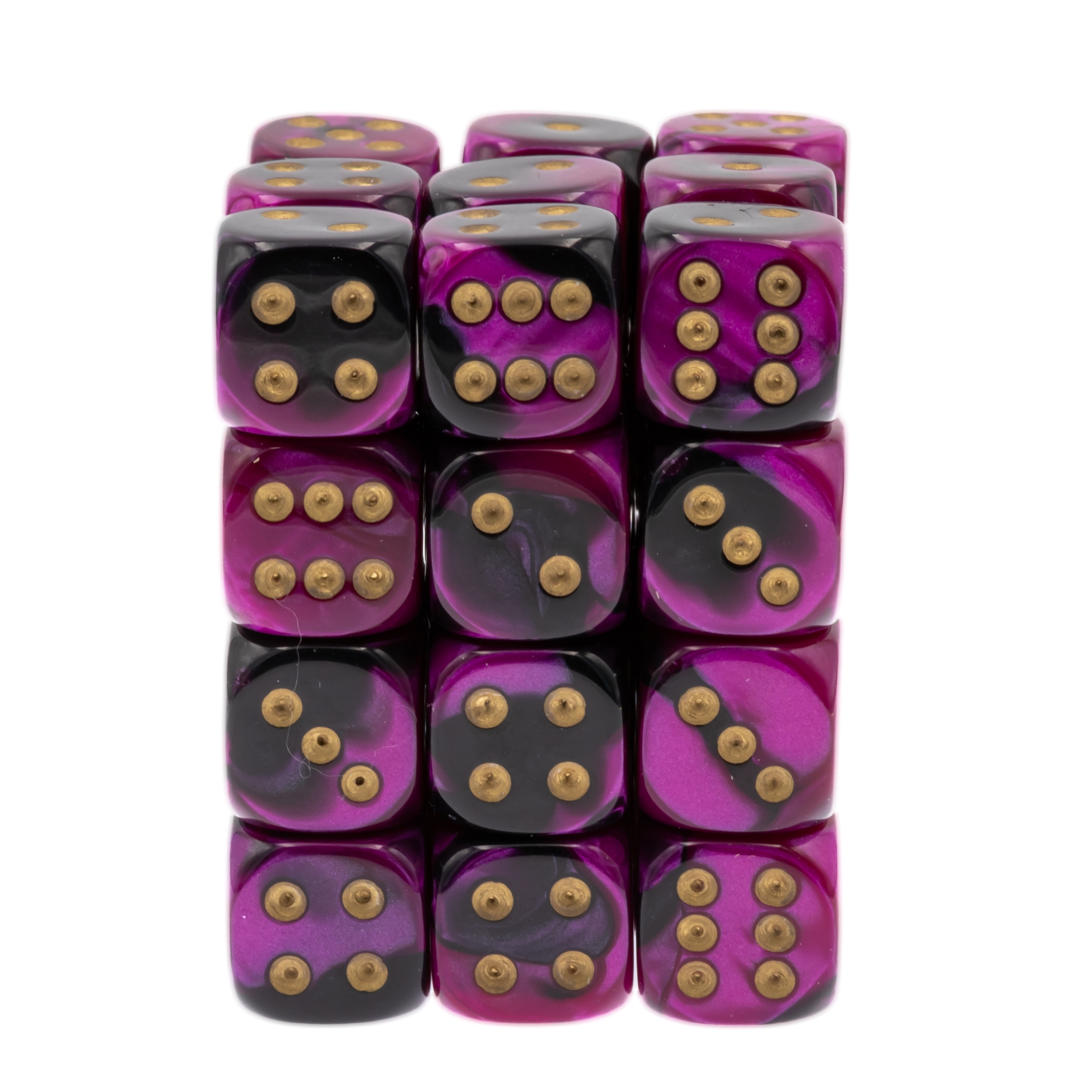 Gemini® Schwarz-Lila / gold 12mm W6 Würfel Set (36 Würfel)