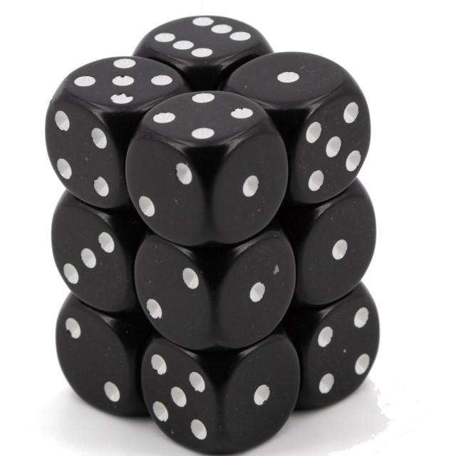 Satt schwarz / weiß 16mm W6 Würfel Set (12 Würfel)