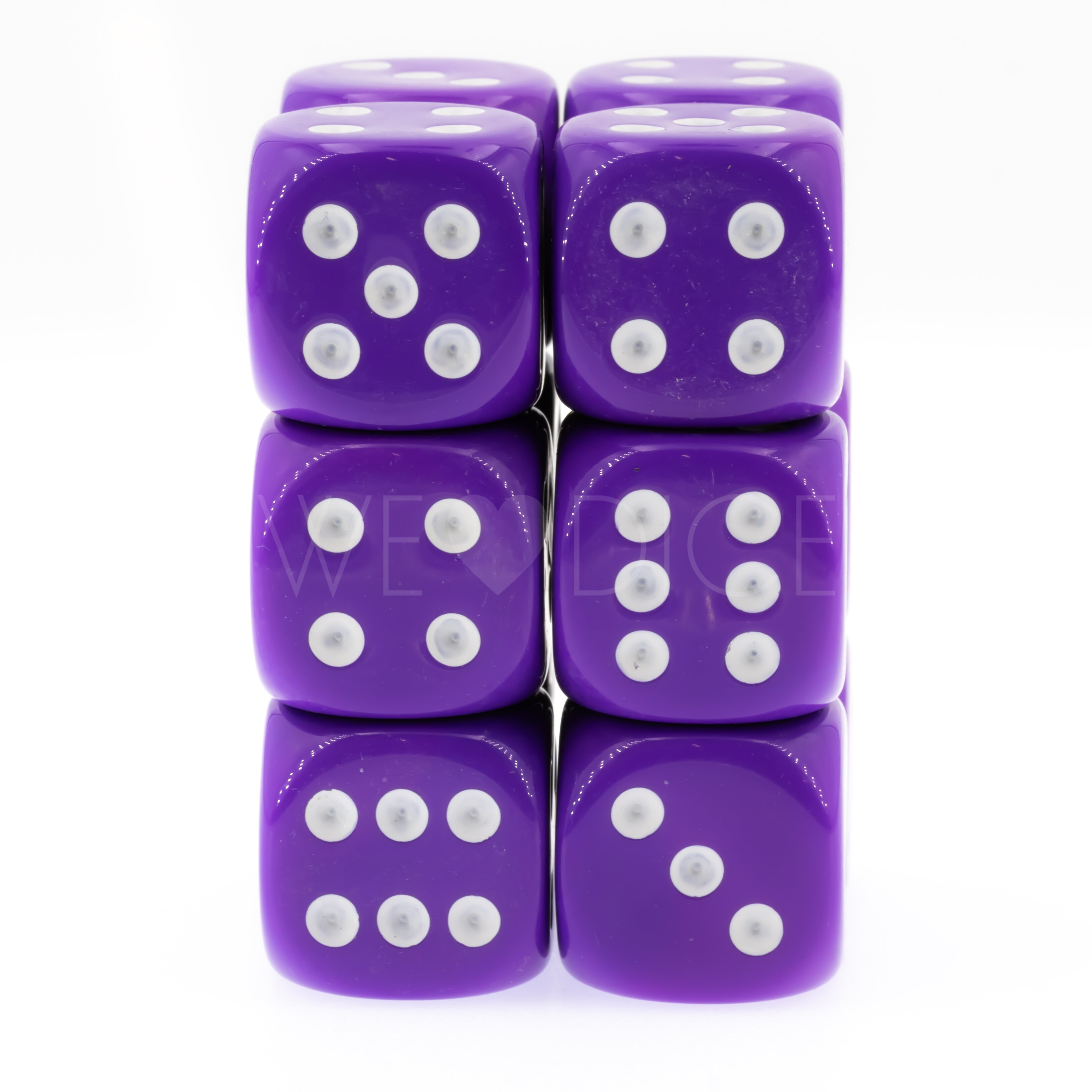 Opaque purple / white 18mm D6 Dice Set  (12 Pcs)