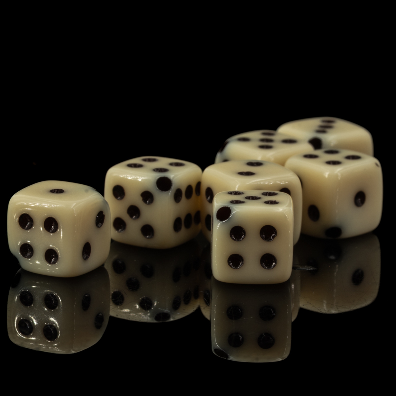  5mm Dice bead - ivory  / black Opaque, in