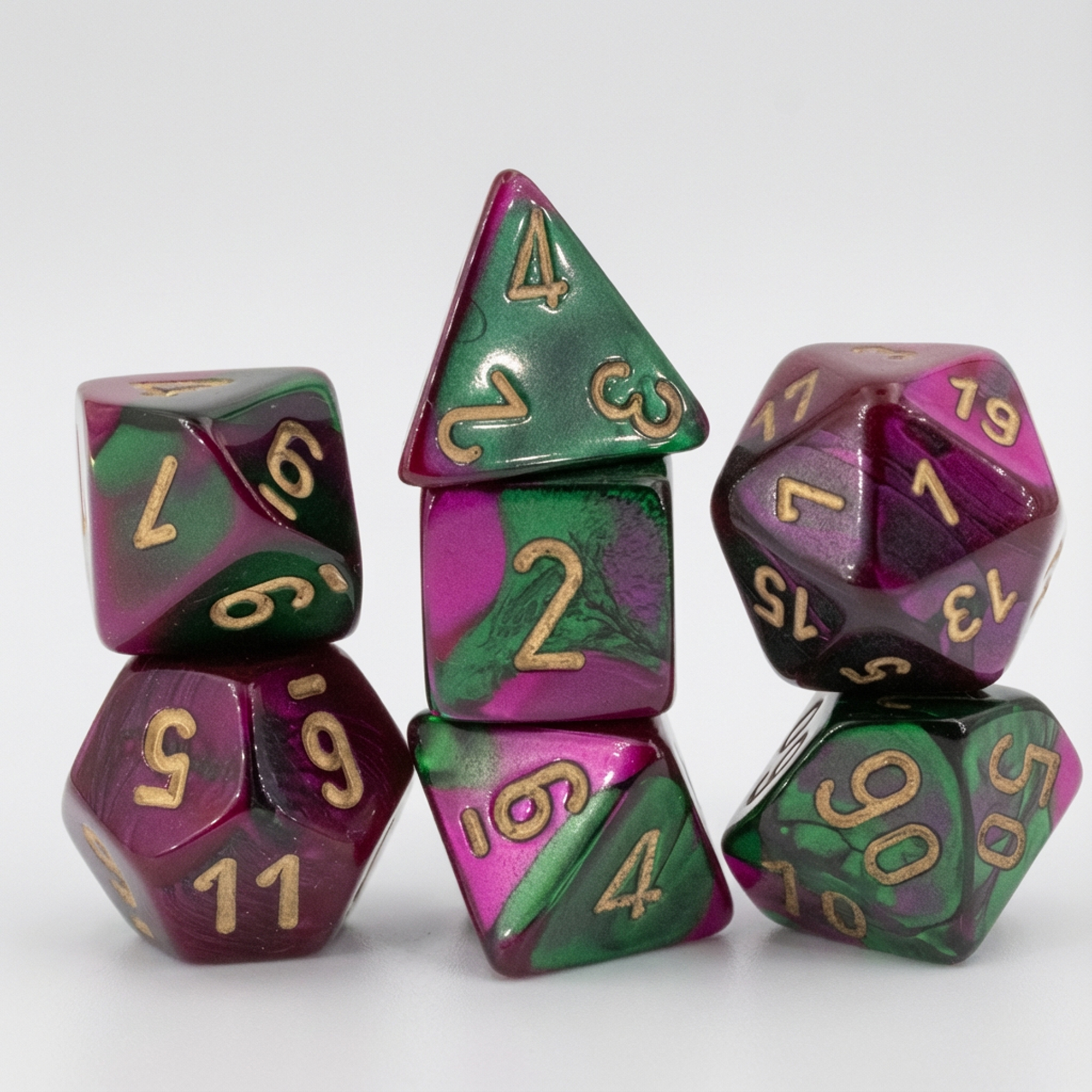 Gemini® Polyhedral Grün-purple / gold 7-Würfel Set