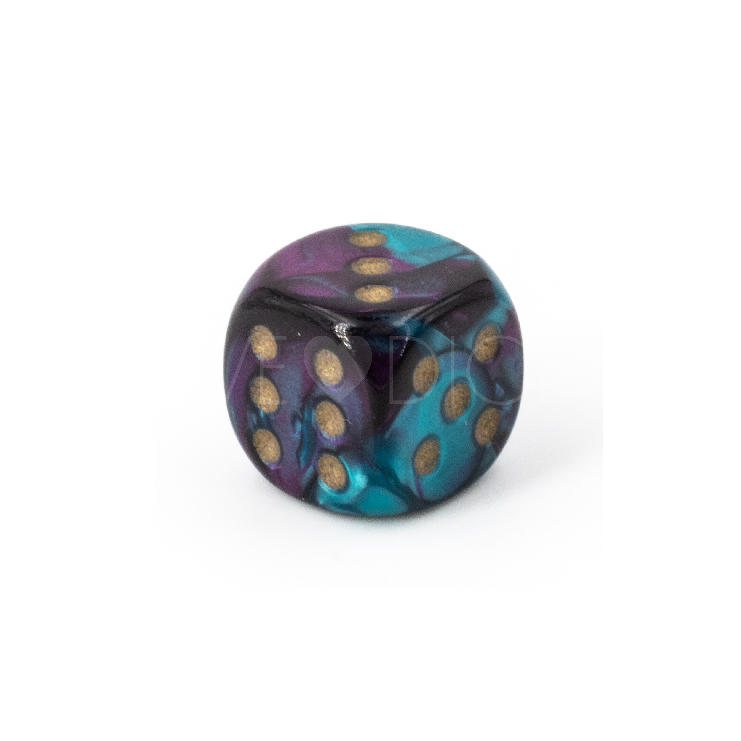 12mm W6 Würfel in Lila-Blaugrün / gold