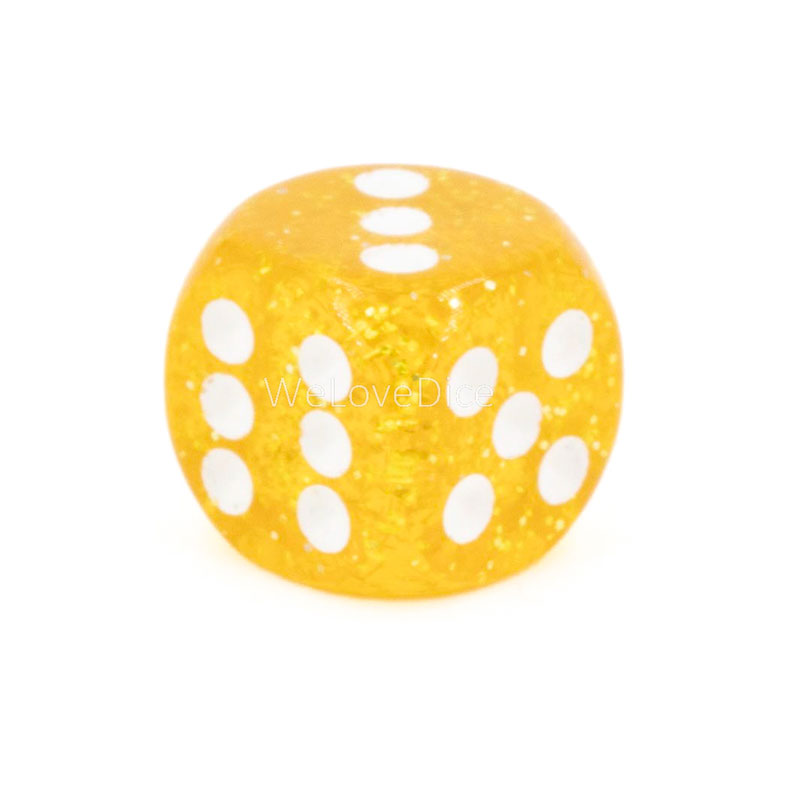 16mm W6 Würfel in glitter gelb / weiß