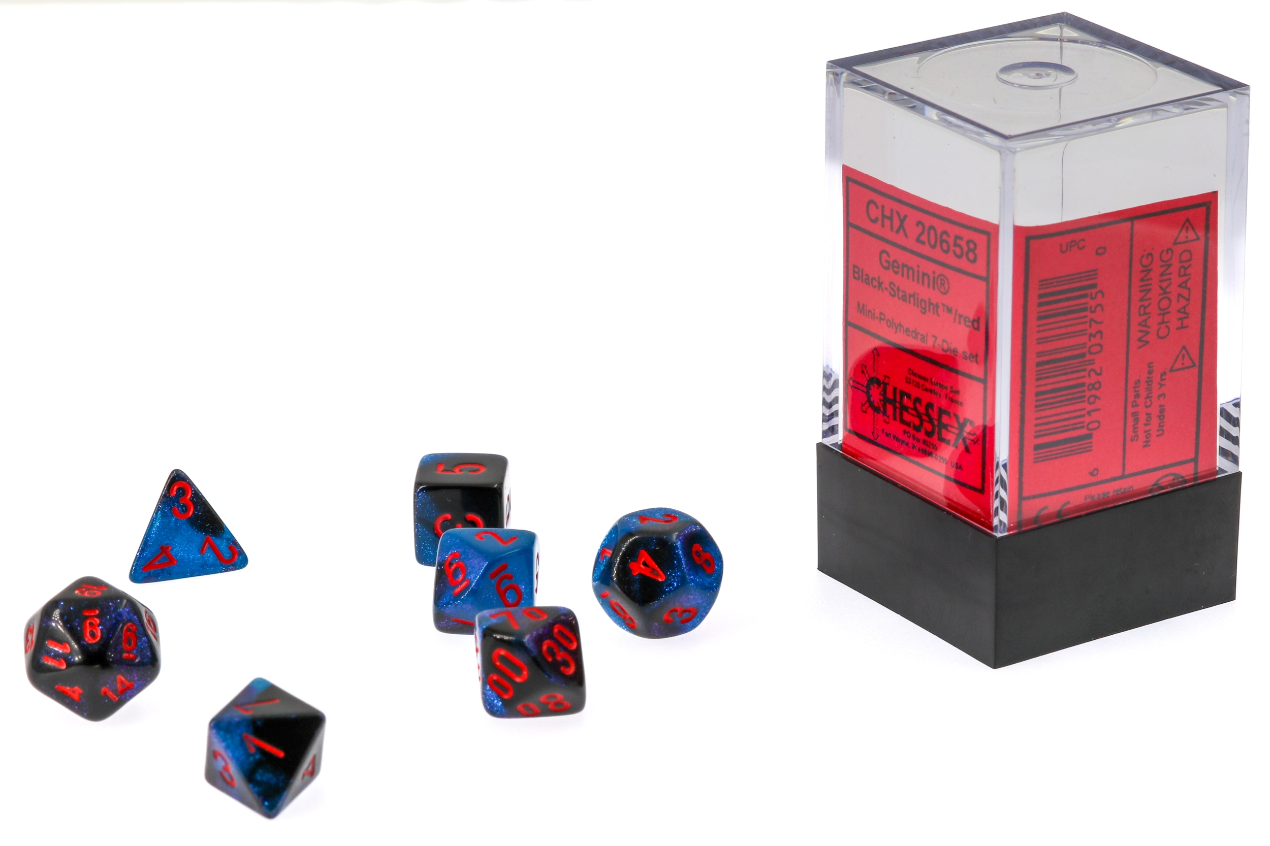 Gemini® Mini-hedral Polyhedral Black-Starlight / red 7-DieSet