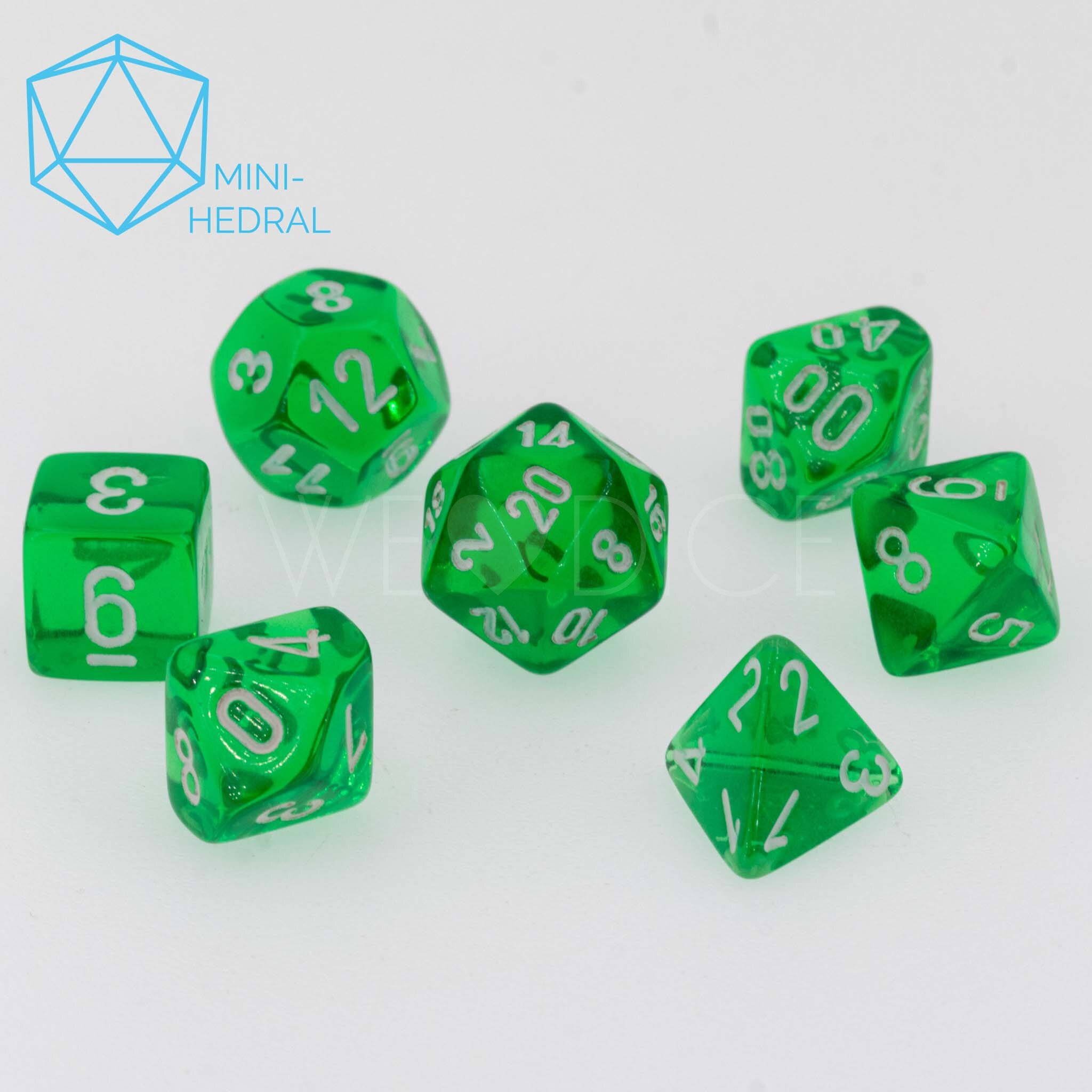 Mini-hedral Transparent Polyhedral Grün / weiß 7-Würfel Set