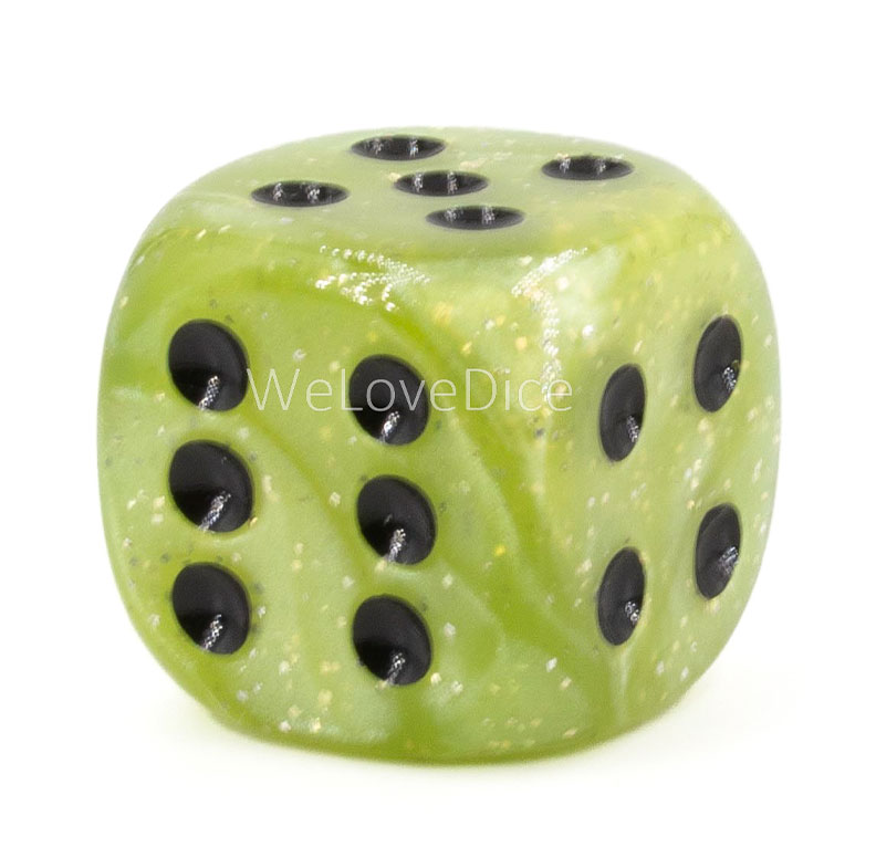 22mm  D6 Dice in lime green glitter /schwarz