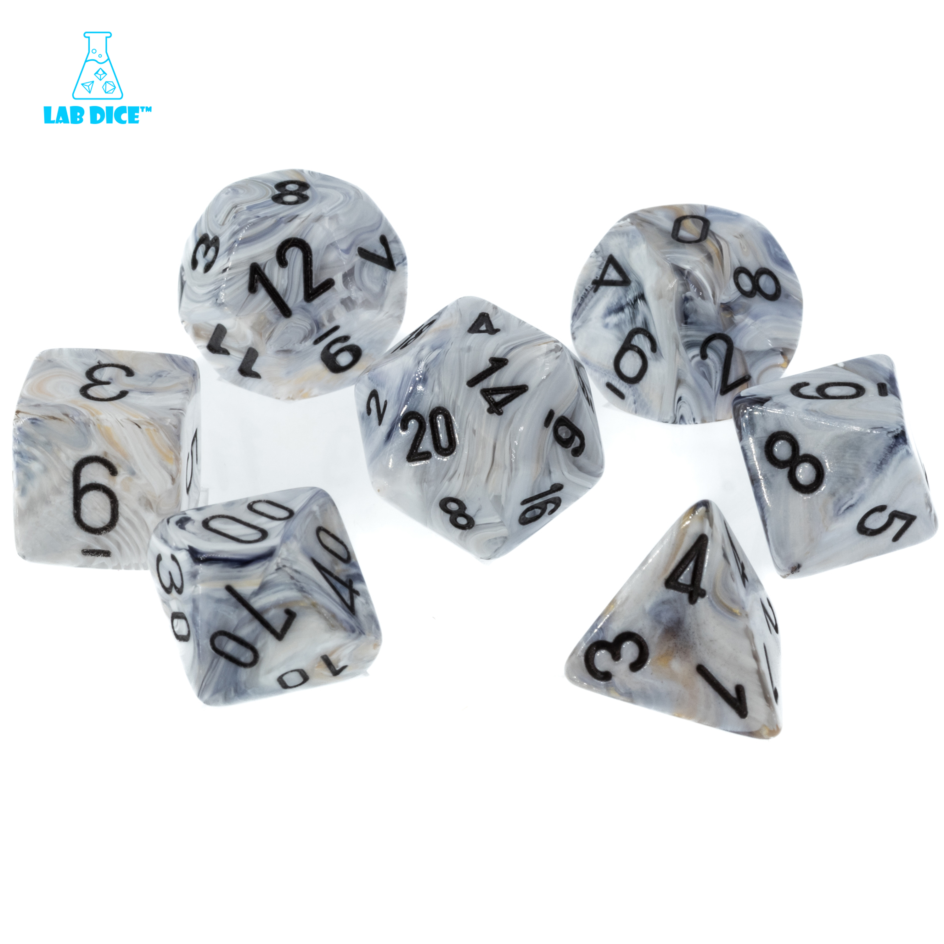 LabDice Marble  Calcite/black  Set 8 Stück