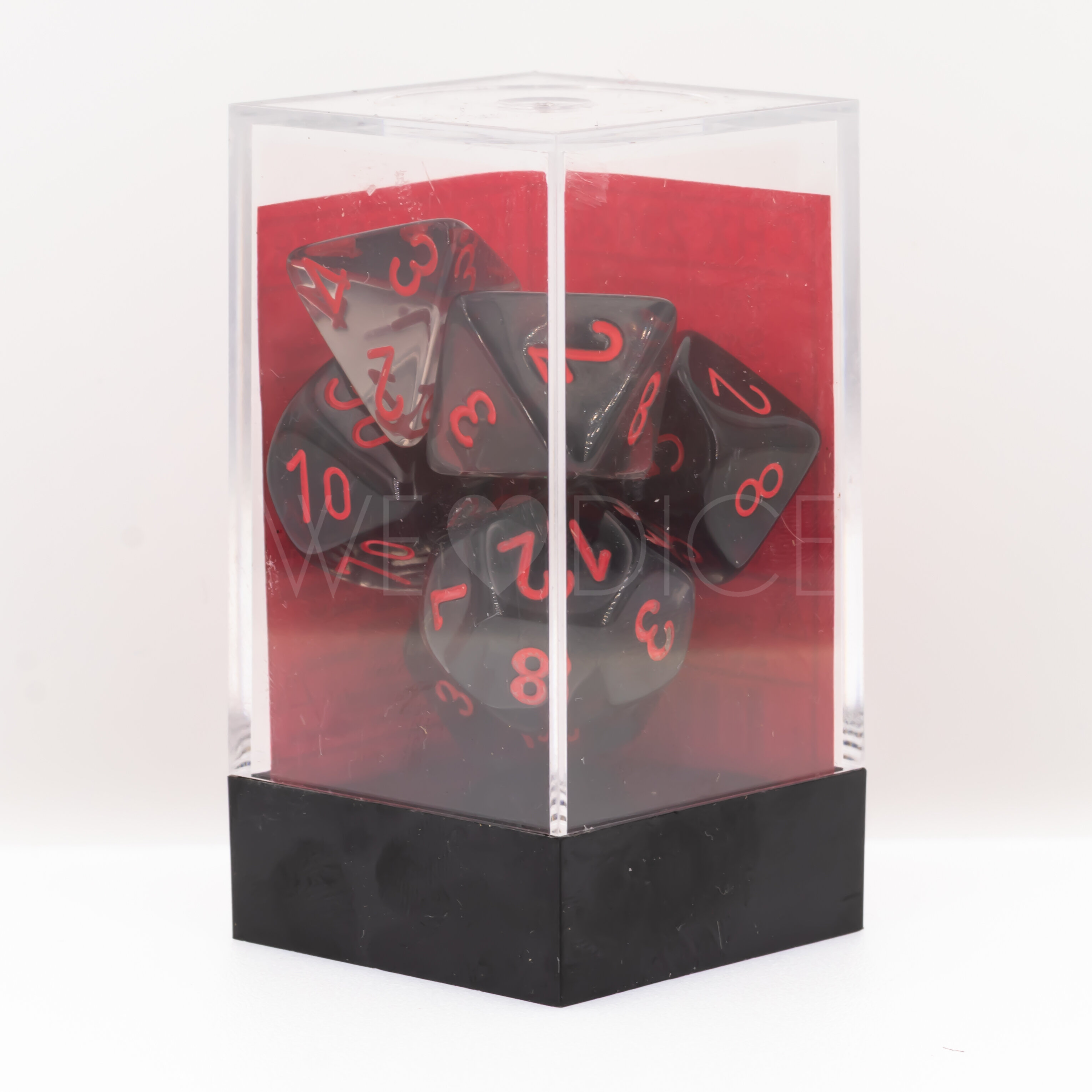 Transparent Polyhedral Rauch / rot 7-Würfel Set