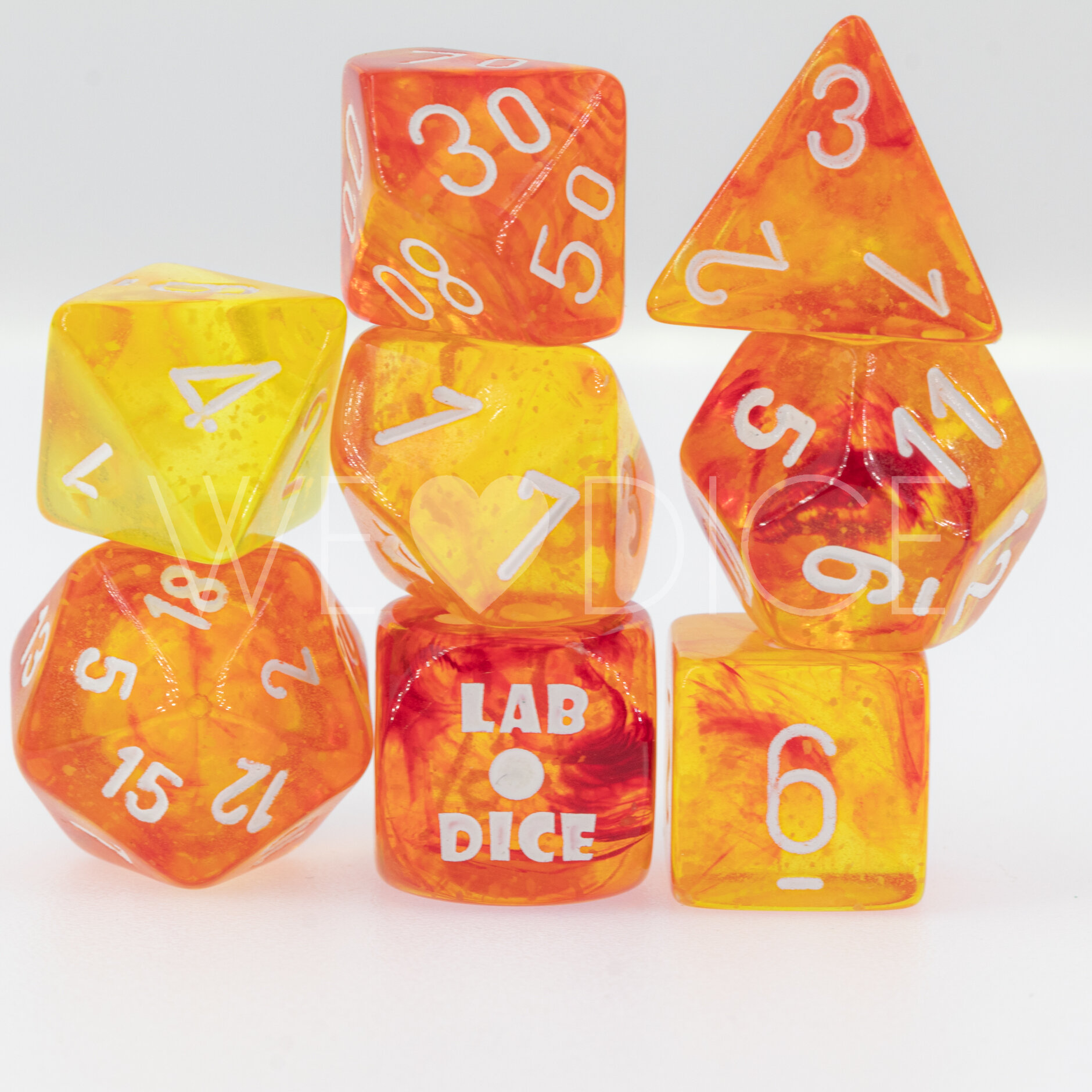 PRE ORDER LabDice Nebula®, Luminary™ Molten™ / white  Set 8 Stück