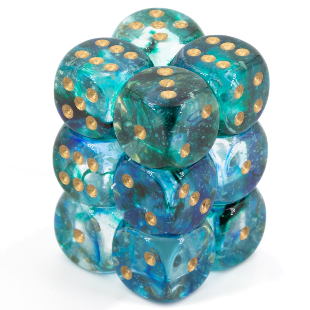 Nebula® Oceanic / Gold 16mm W6 Würfel Set (12 Würfel)