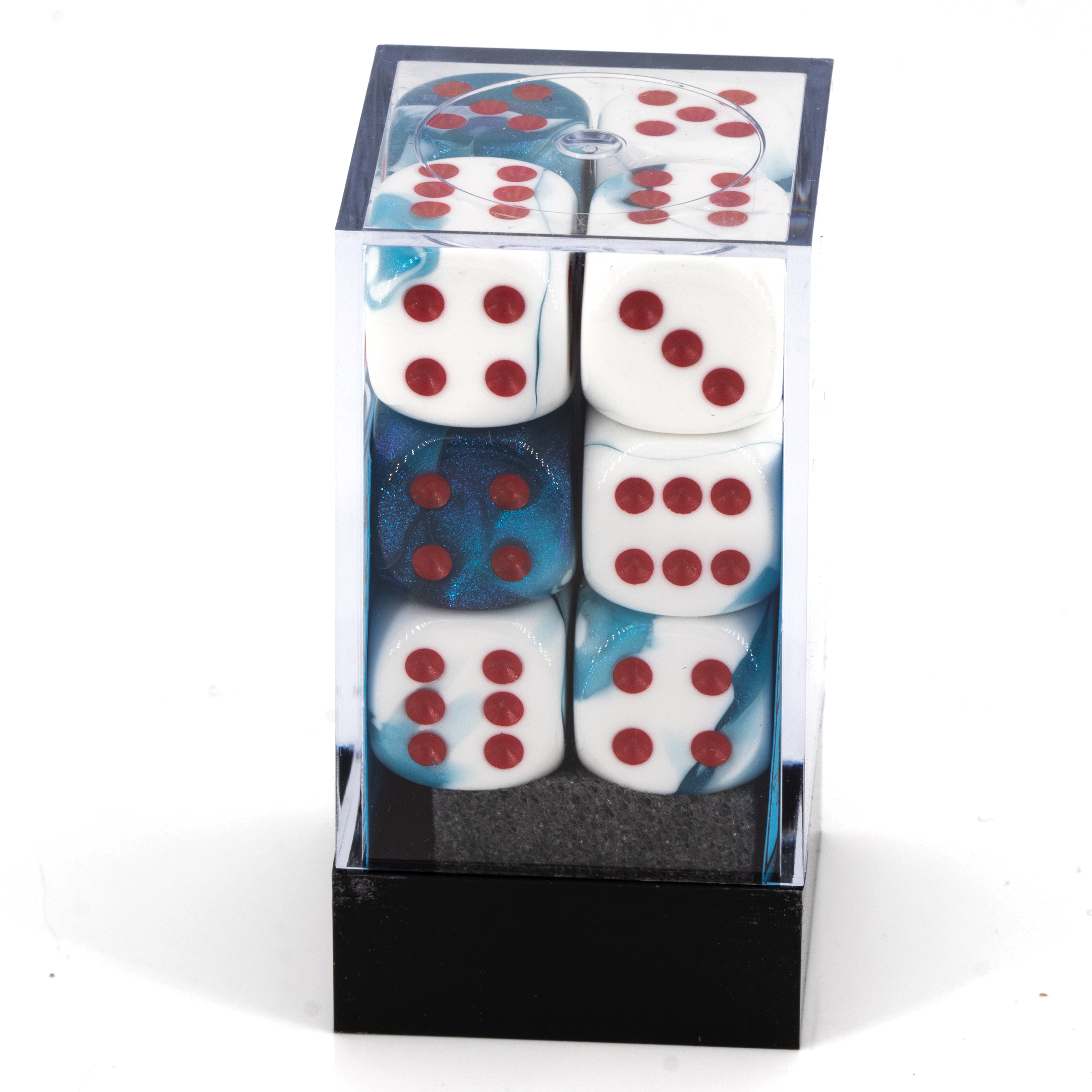 Gemini® Astral Blue-White / red 16mm D6 Dice Set (12 dice)