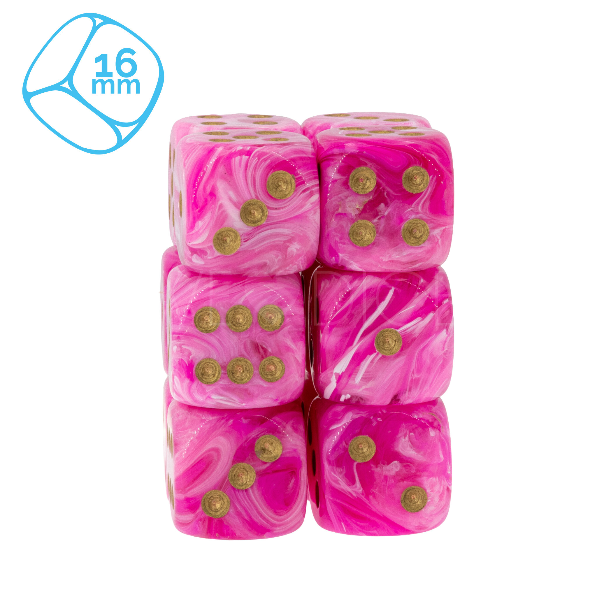 Marmor rosa / gold  16mm W6 Würfel Set (12 Würfel)