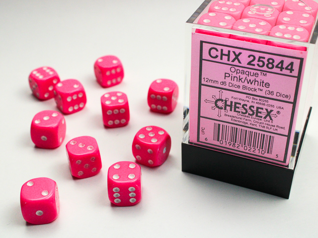 Satt rosa / weiß 12mm W6 Würfel Set (36 Würfel)