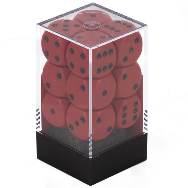 Opaque Red / black 16mm D6 Dice Set (12 dice)