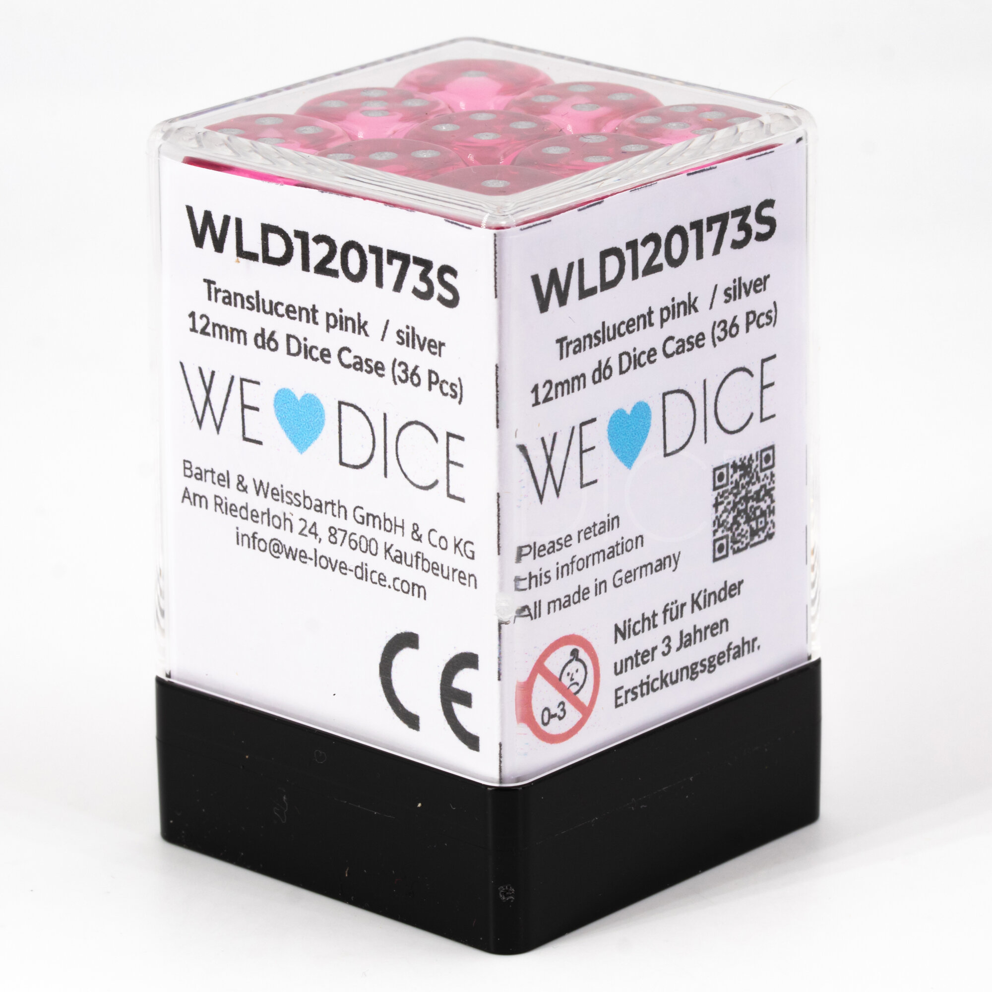 Transparent pink / silber 12mm W6 Set (36 Stück)