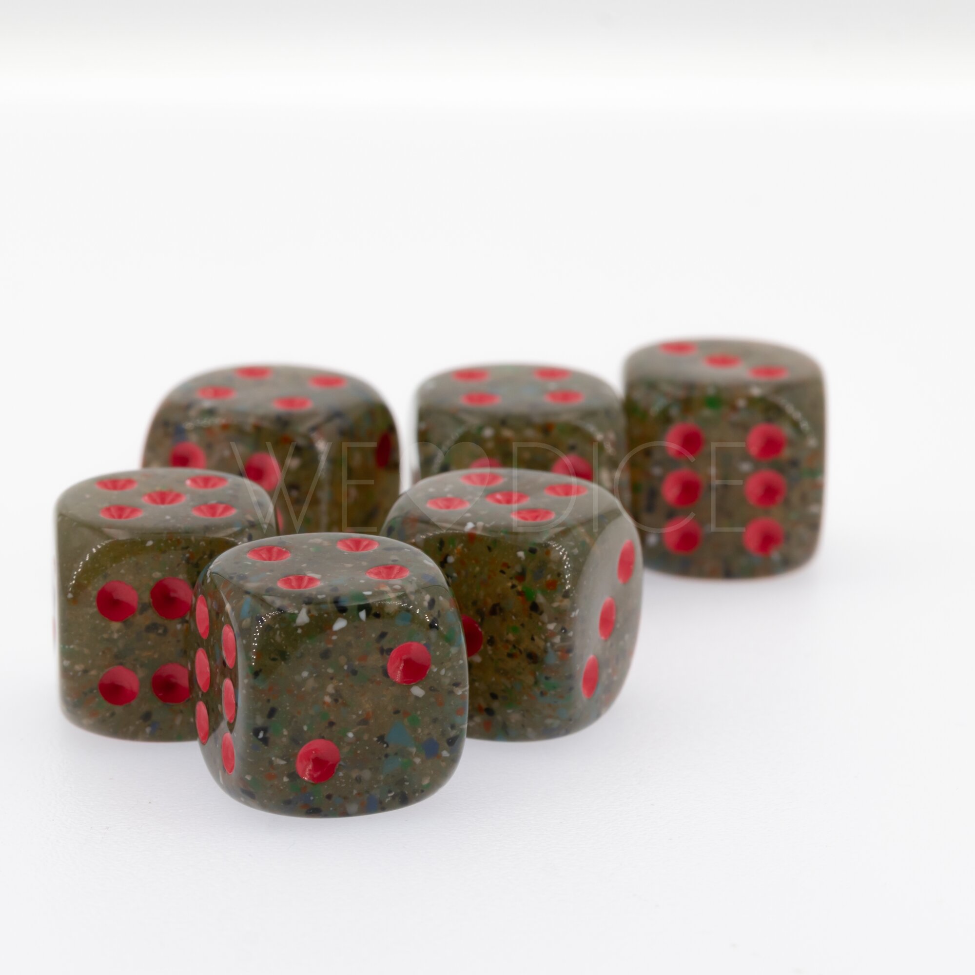 16mm  D6 Dice in Midnight green / red