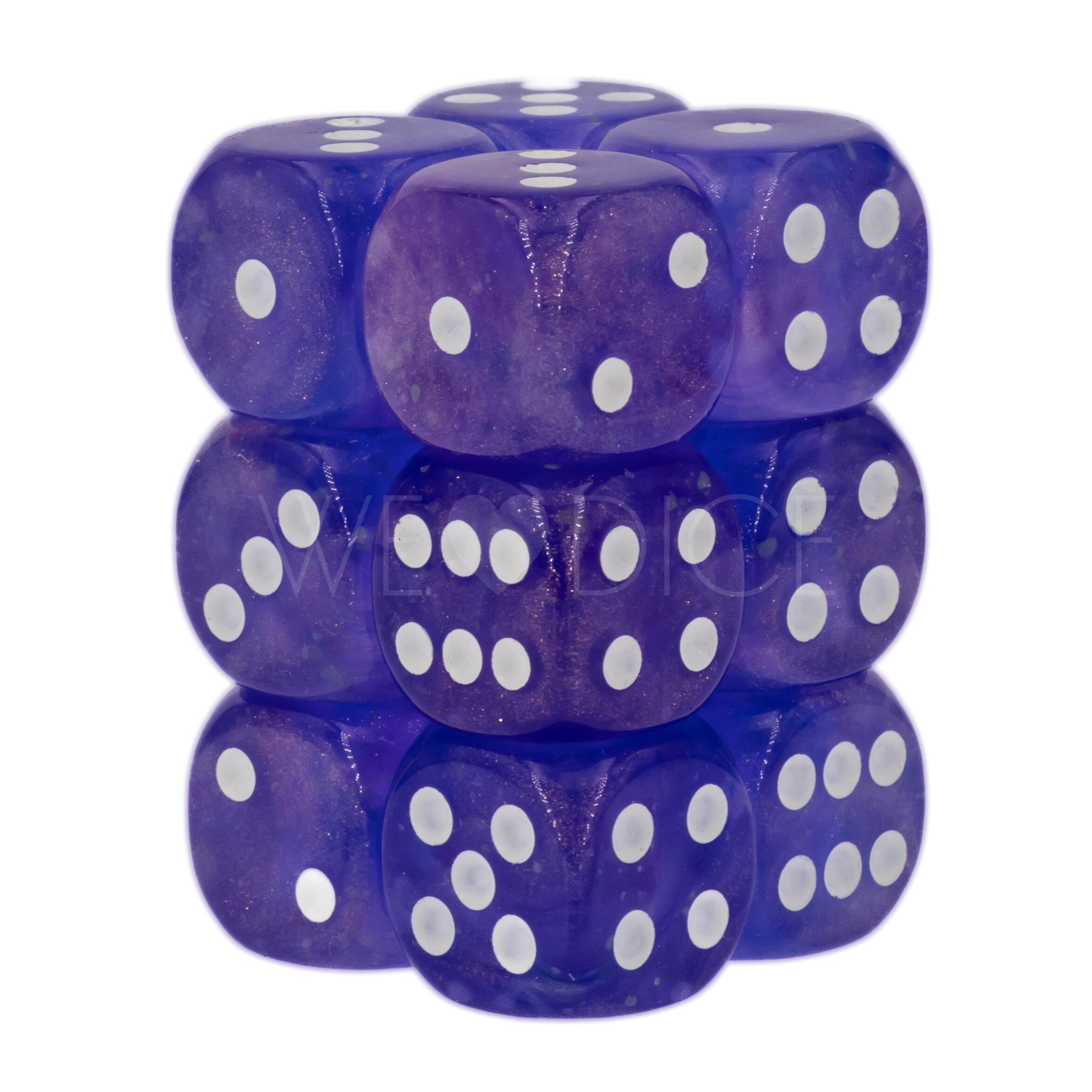 Borealis® Lila / weiß 16mm W6 Würfel Set (12 Würfel)