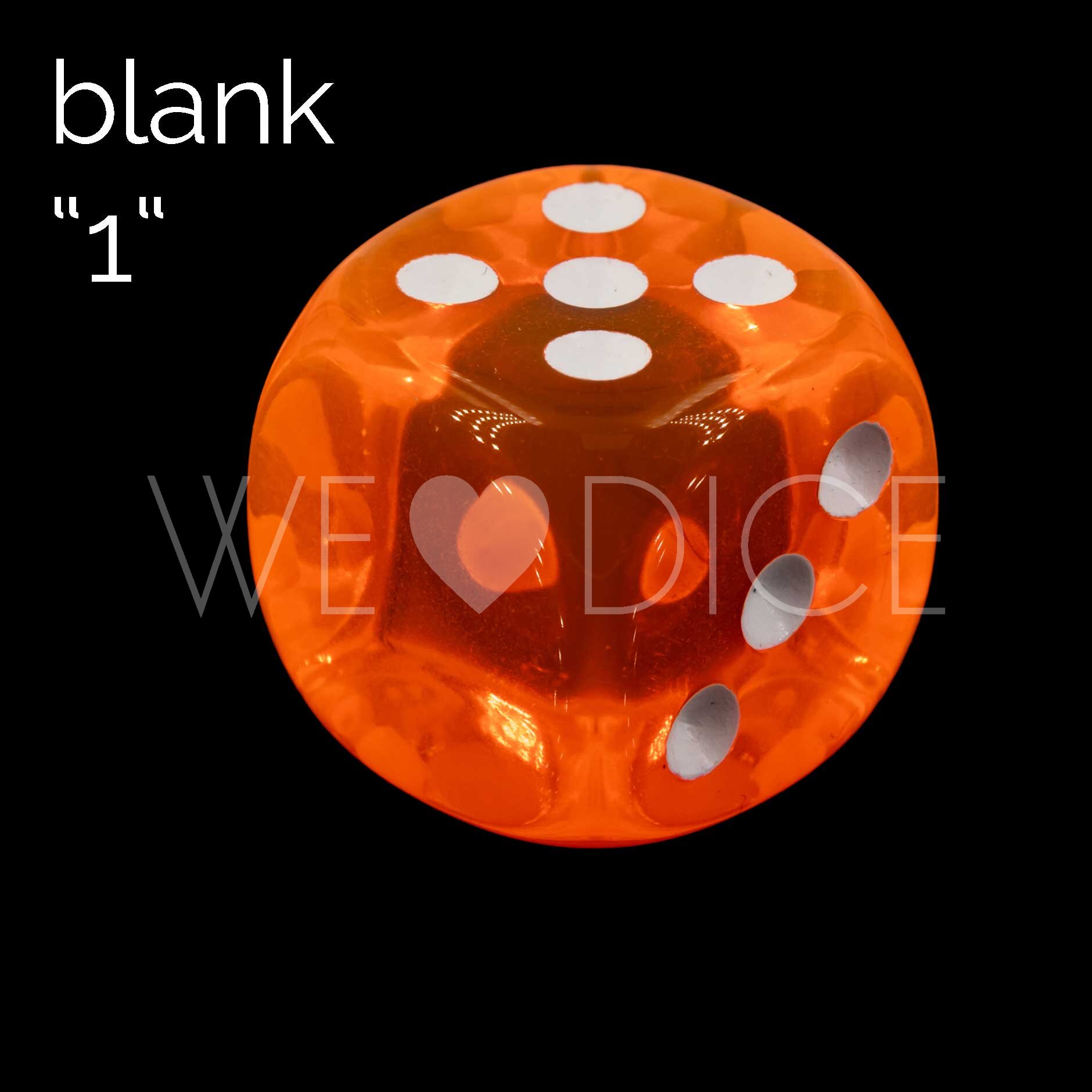 16mm Dice in neon orange / white Translucent no "6"